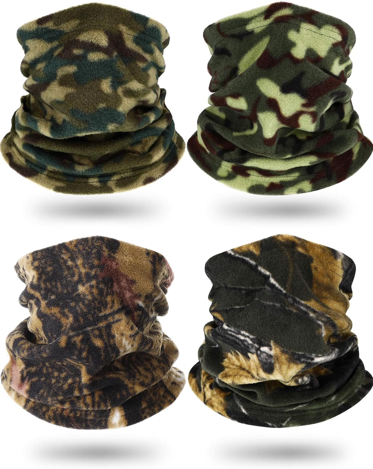 Syhood 4 Pieces Camouflage Fleece Neck Warmer Gaiter Winter Ski Face Covering Thick Thermal Windproof Ski Neck Gaiter for Unisex Cold Weather Outdoor Sports