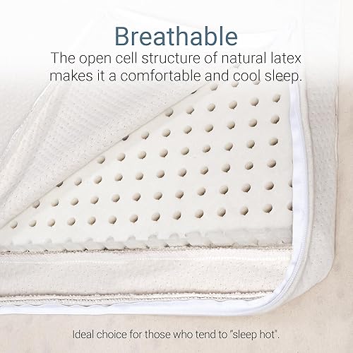 Miniatura 5 de Foamma Cubrecolchón de látex orgánico tamaño individual con funda de cremallera de algodón 100% orgánico, duradero, refrescante y transpirable,