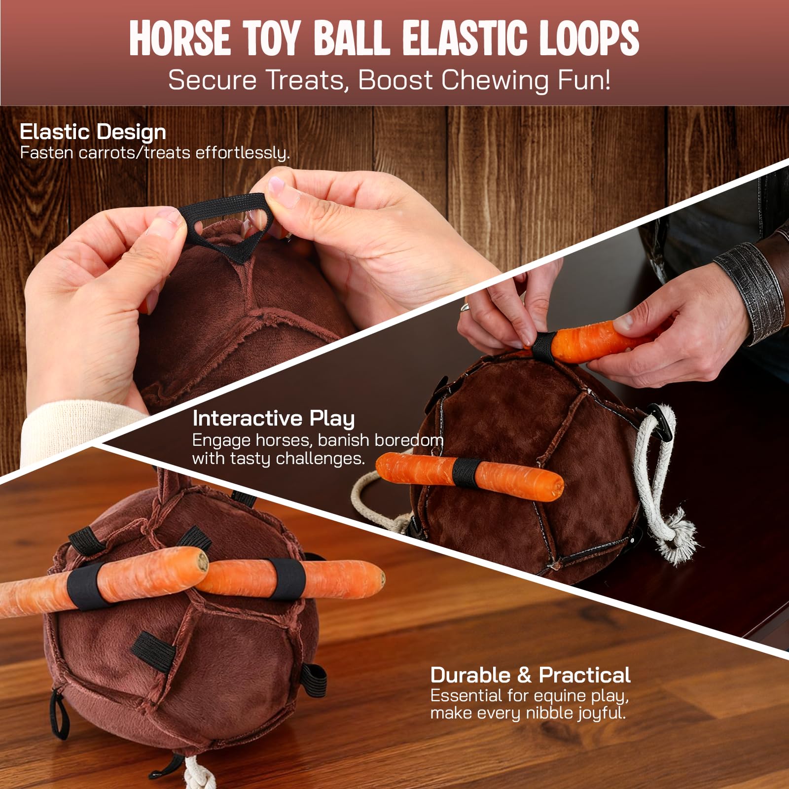 Lot de 2 jouets pour chevaux, noir et marron, boules d'alimentation de carotte, pendentif boule d'alimentation lente, balle de récompense pour chevaux, bétail, mouton, anti-stress