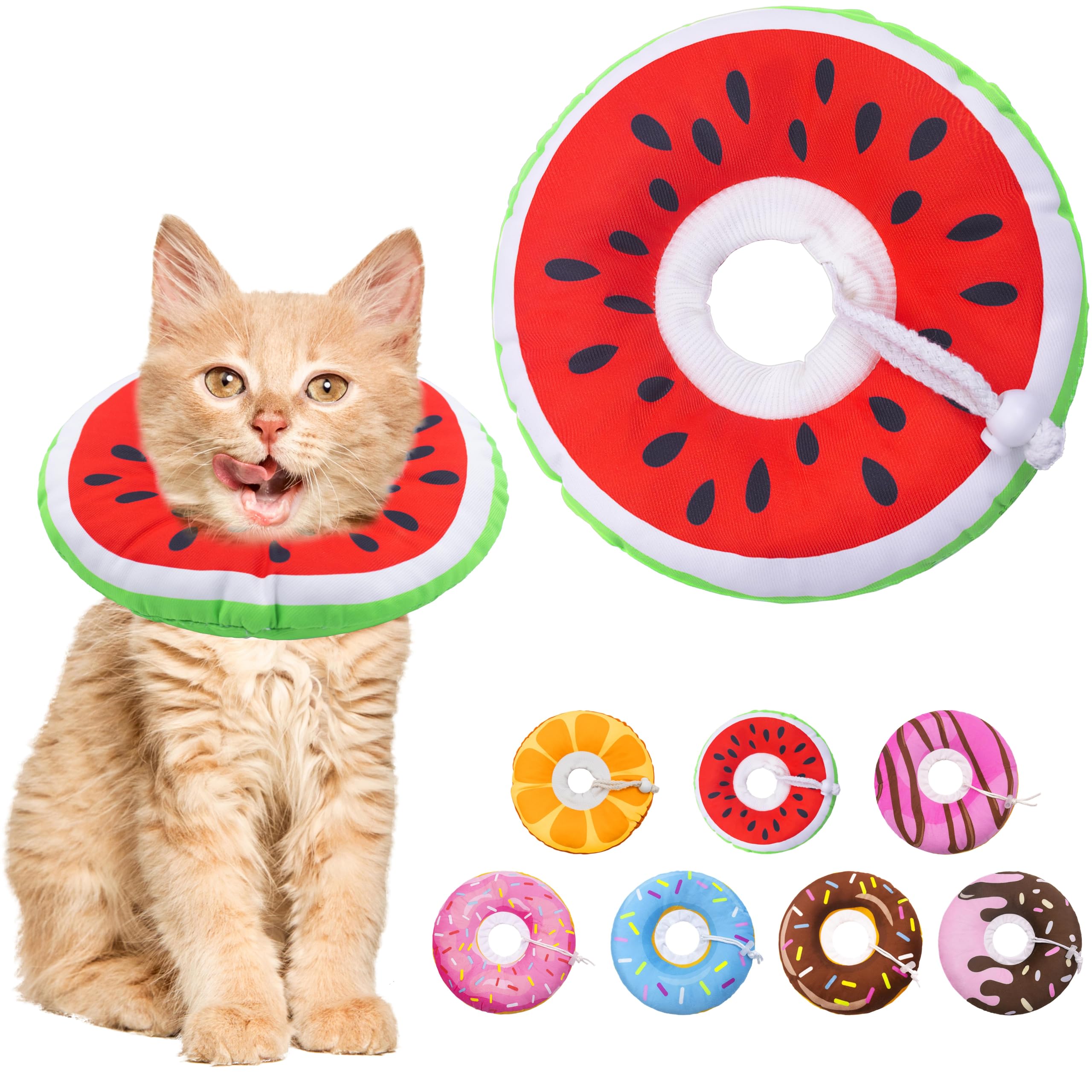 Photo 1 of Seyezo Cat Cone Collar Soft, Adjustable Cat Recovery Collars Kitten Cones to Stop Licking, Cute Donut E Collar After Surgery, Anti-Lick Wound Healing Elizabethan Collar for Kittens (Watermelon, Small)