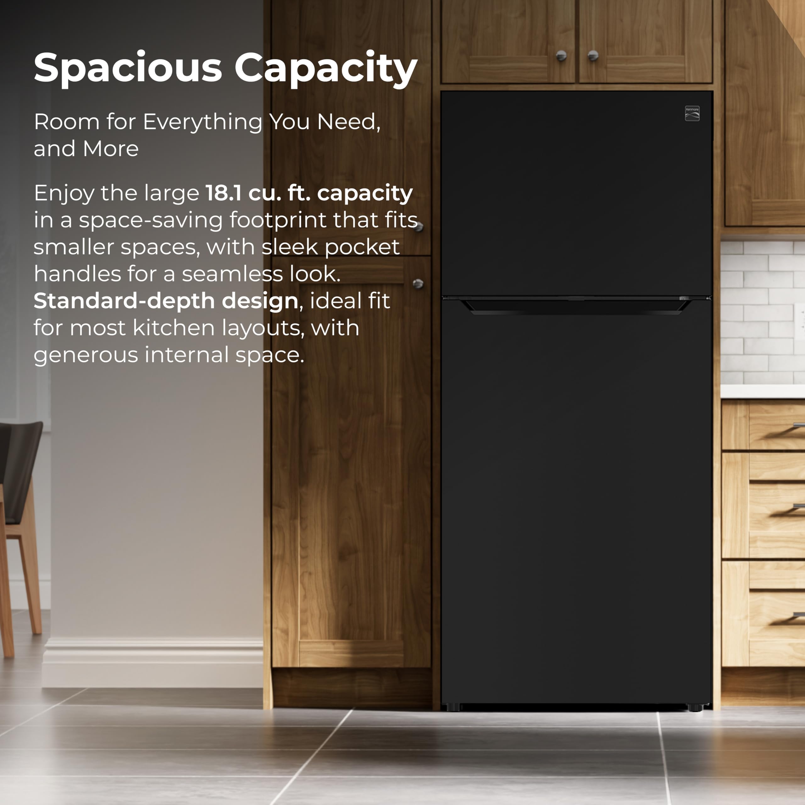 Kenmore 30" Top Mount Refrigerator with Freezer - Adjustable Shelving, Humidity-Controlled Crispers, LED Lighting, ENERGY STAR Certified, Garage Ready, 18.1 cu. ft. Capacity - Black on Fridge.com
