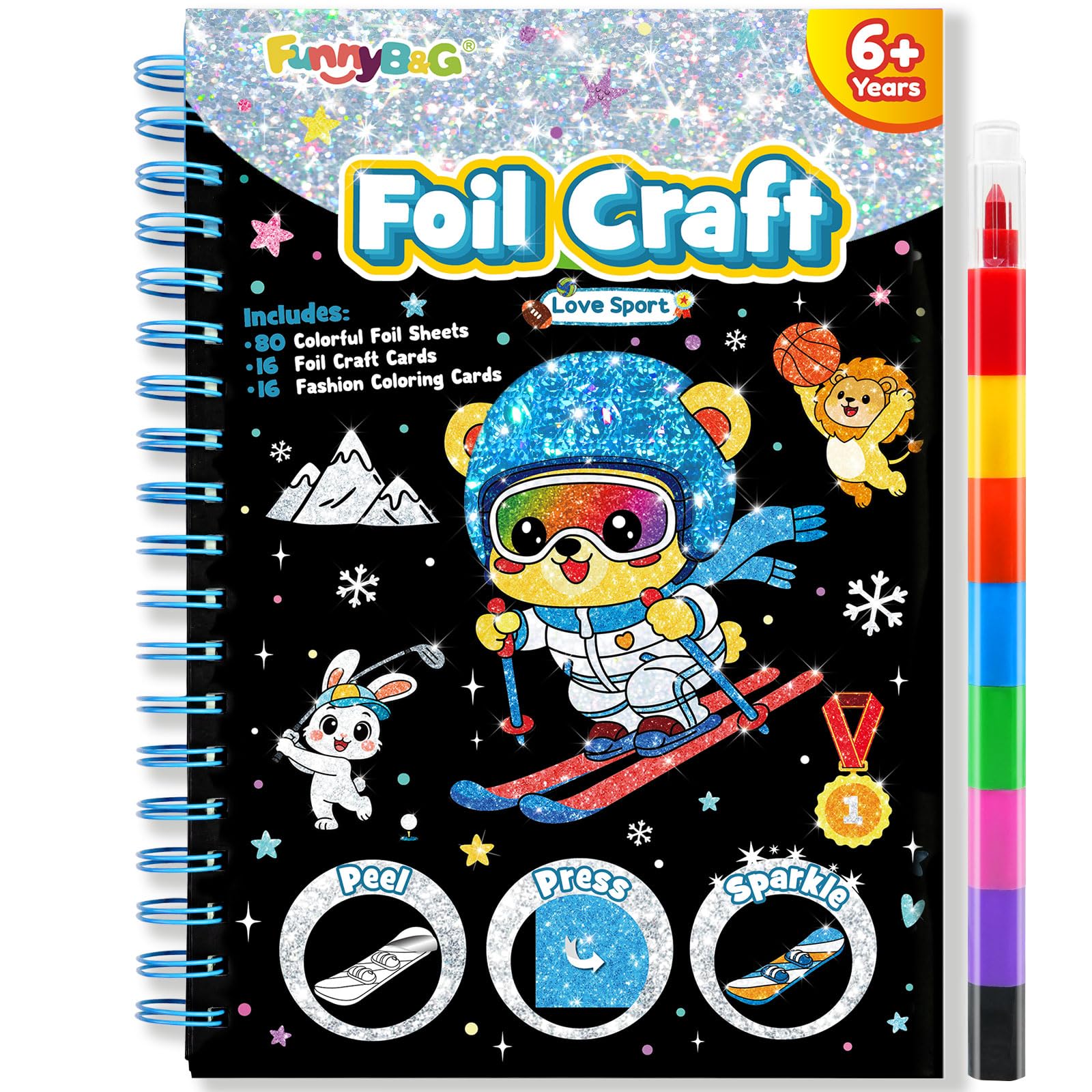 FUNNYB&amp;G Foil Art Craft Kit for Kids,Love Sport Birthday Gift Toy for Kids