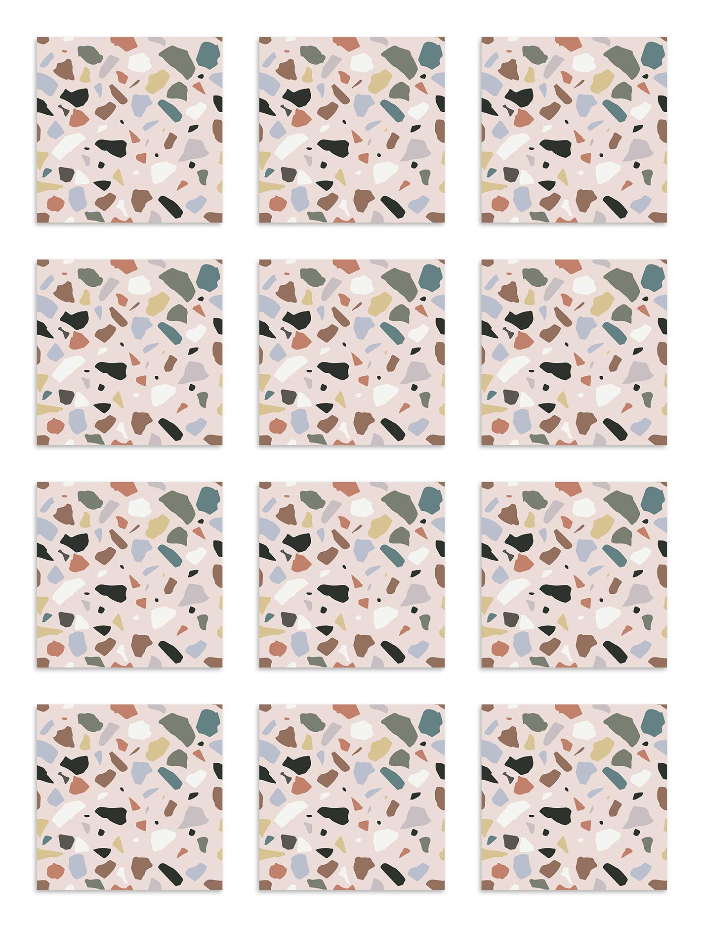 Panorama Azulejos Adhesivos Cocina Baño Pack de 24 Baldosas de 20x20cm Piedras Color Rosa - Revestimiento de Paredes - Cenefas Adhesivas
