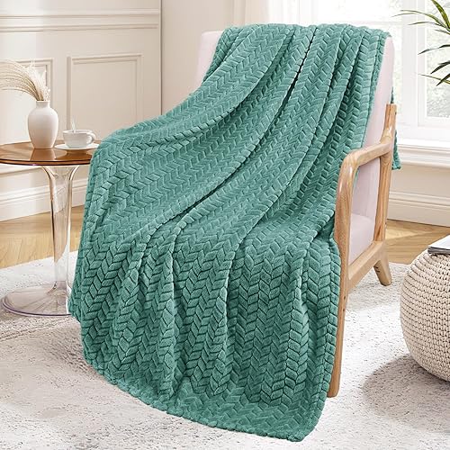 Exclusivo Mezcla - Manta de franela grande de 50 x 70 pulgadas, tejido jacquard con diseño de hojas, suave, ligera y decorativa