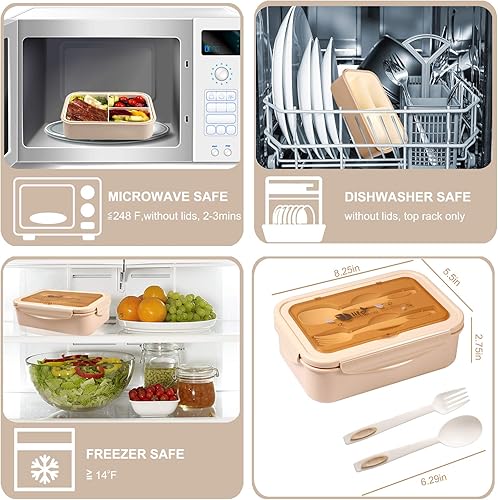 Miniatura 5 de Jeopace Lonchera Bento para adultos, para niños, con 3 compartimentos, a prueba de fugas, apta para microondas (cubiertos incluidos, caqui)
