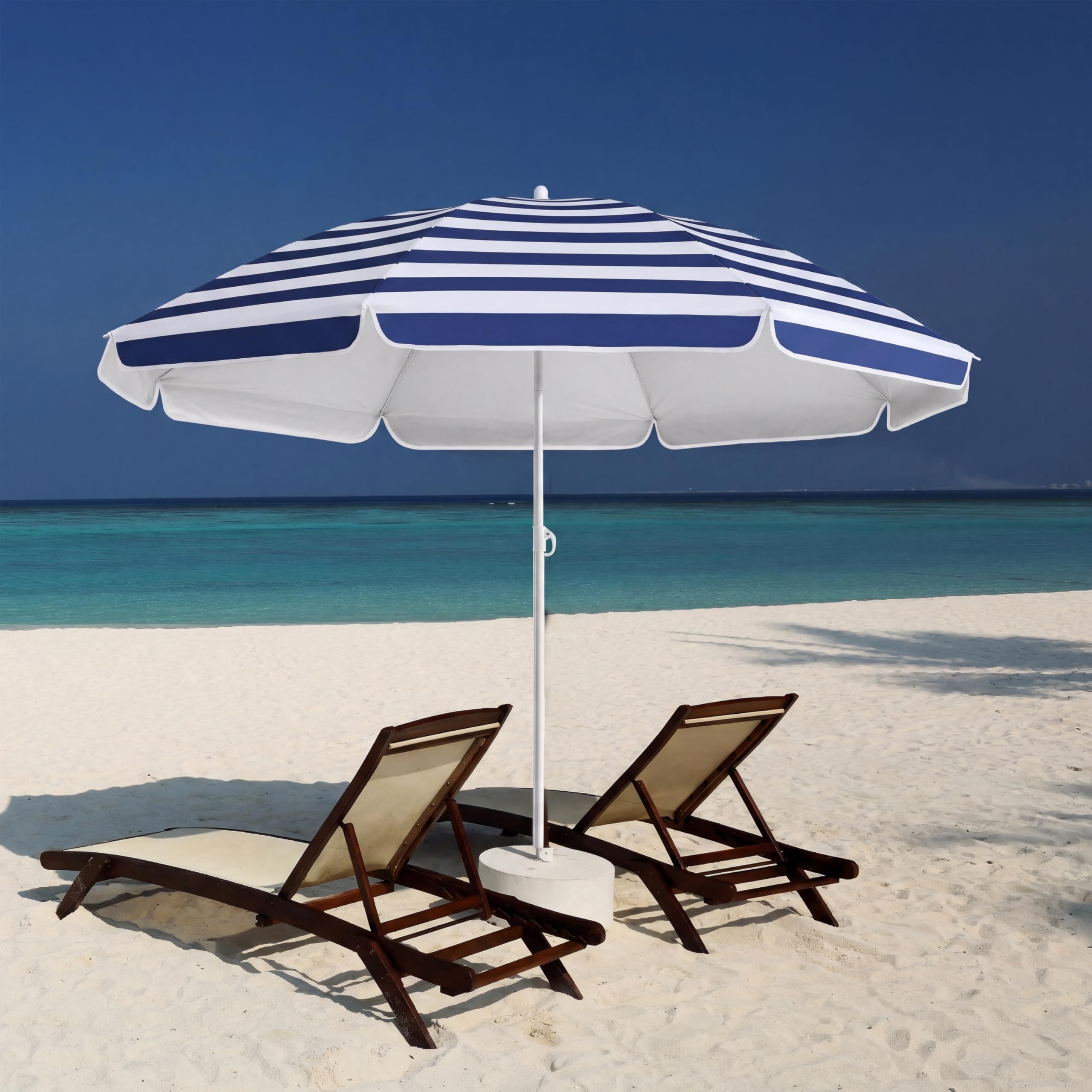 Kingsleeve® Sonnenschirm 200cm UV 50+ Tragetasche Erdspieß groß wasserabweisend neigbar höhenverstellbar Balkon Strand Rund Garten Blau Weiß gestreift