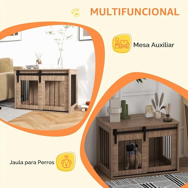 Foto 4 de 8 de PawHut Jaula para Perros nicho Mesa Lateral 57Hx80Lx54Wcm Marrón
