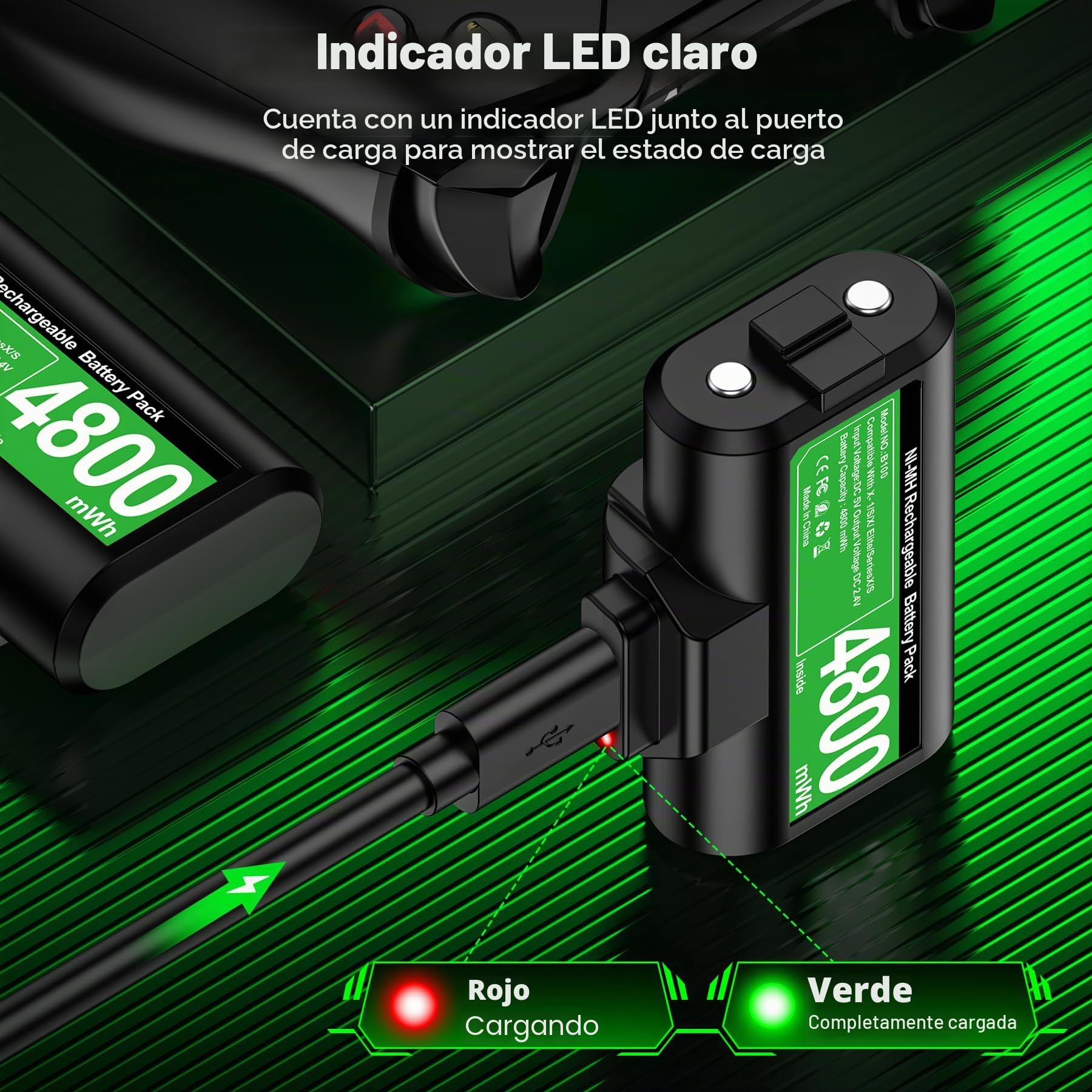 2 x 4800 mWh - Batería para Mando Xbox Series X, Recargable para Mando Xbox con 12 Horas de reproducción, Compatible con los mandos Xbox Series X/S, Xbox One S/X/Elite(Negro)