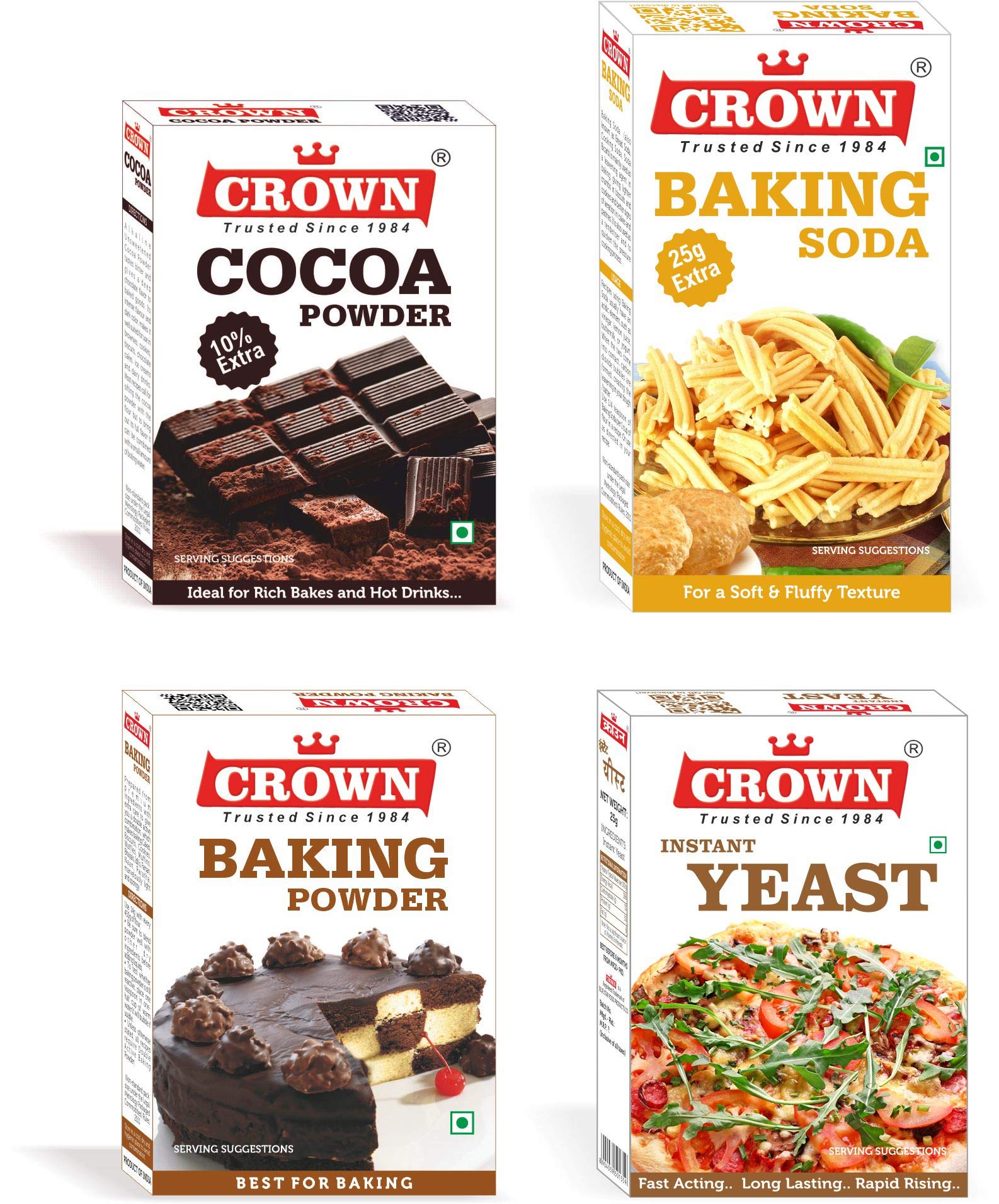 Baking Combo (Pack of 1x Cocoa Powder 55g, 1x Baking Powder 50g, 1x Instant Dry Yeast 40g, 1x Baking Soda 225g)