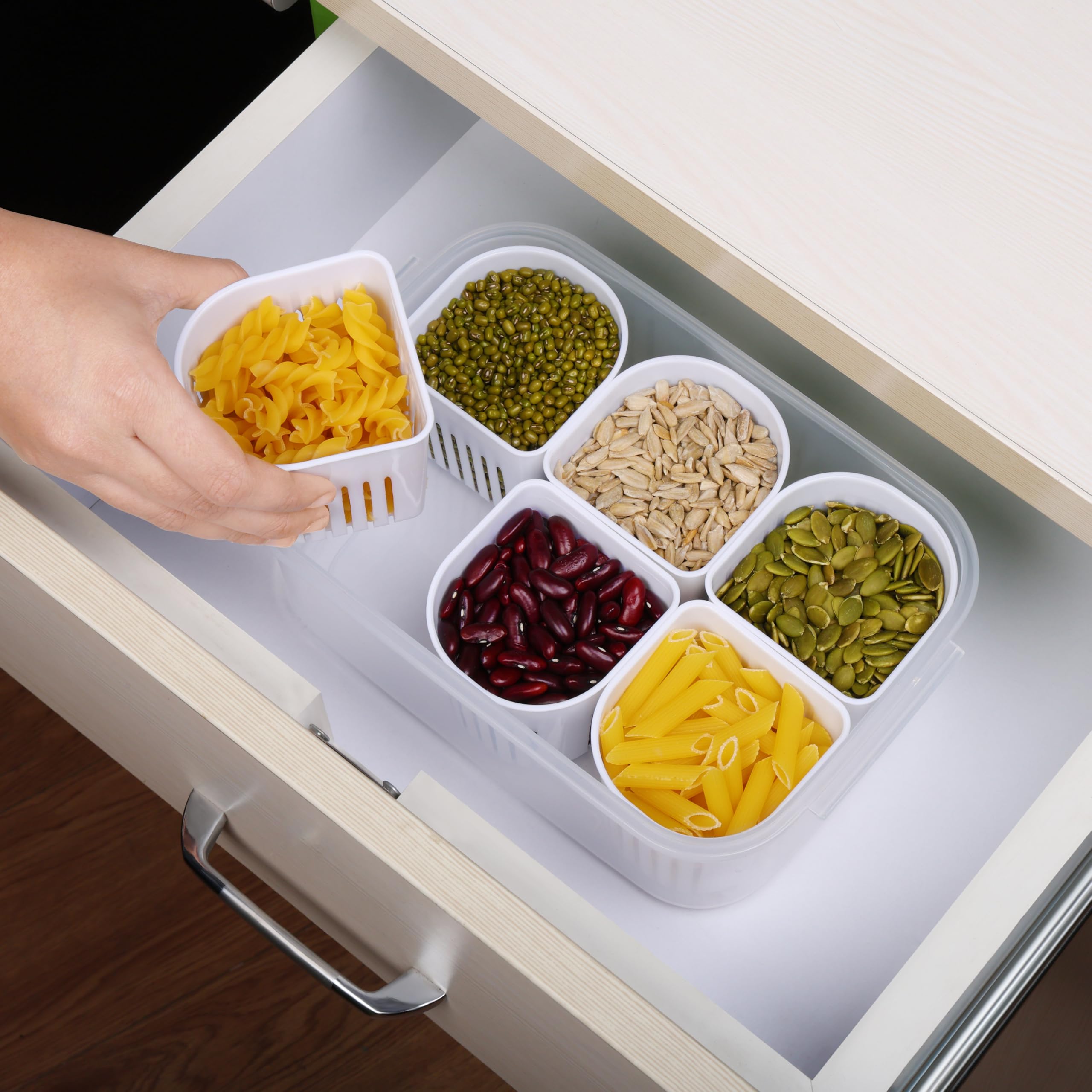 Belle Vous Set 6 Contenitori Ermetici Per Alimenti 500 Ml - Barattoli In Plastica Trasparente Con Cucchiai, Etichette E Pennarello, Per Dispensa E Cucina