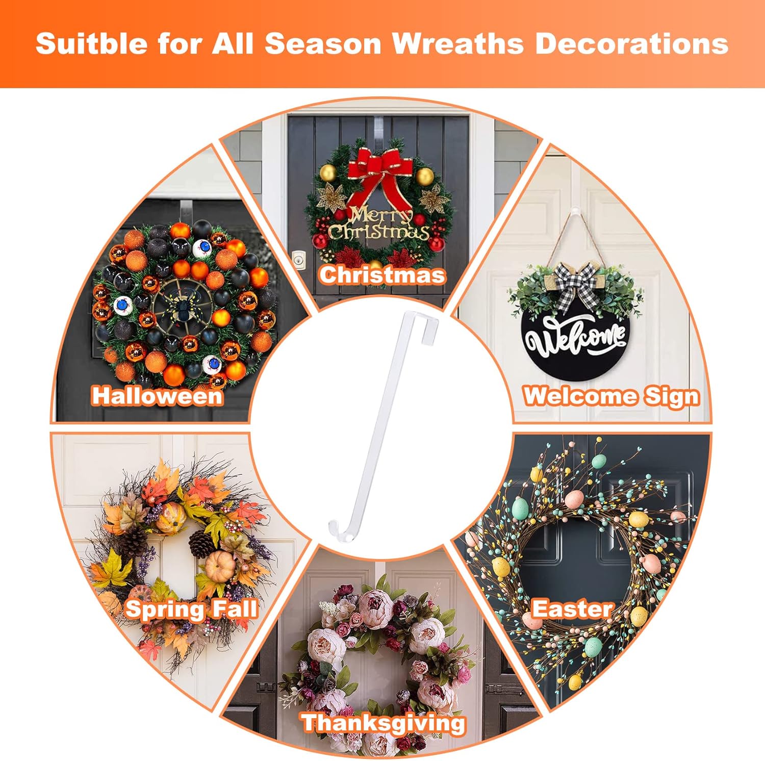 AnCintre 15 in Wreath-Hangers for Front Door,2 Pack Easter Christmas Halloween Decorations Fall Wreath-Door-Hanger,Welcome Sign for Front Door Inside Outside Over The Door Hooks Organizer Home Décor : Home & Kitchen