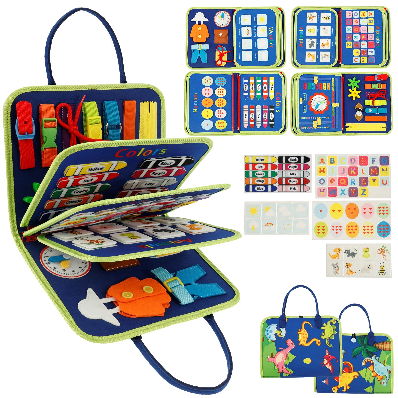 GWCYMYD Busy Book for Toddlers, Montessori Sensory Book with Handle(Blue)