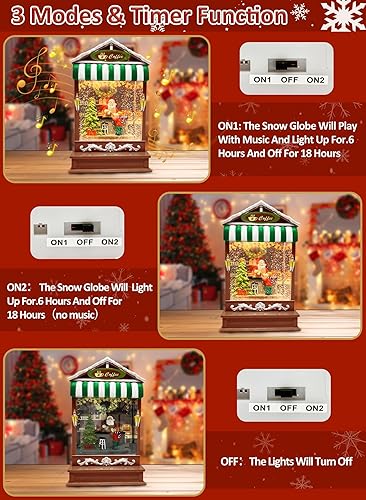 Miniatura 3 de Globos de nieve musicales de Navidad iluminados con temporizador, 8 canciones, para hacer café, cafetería, globo de nieve funciona con USBpilas,