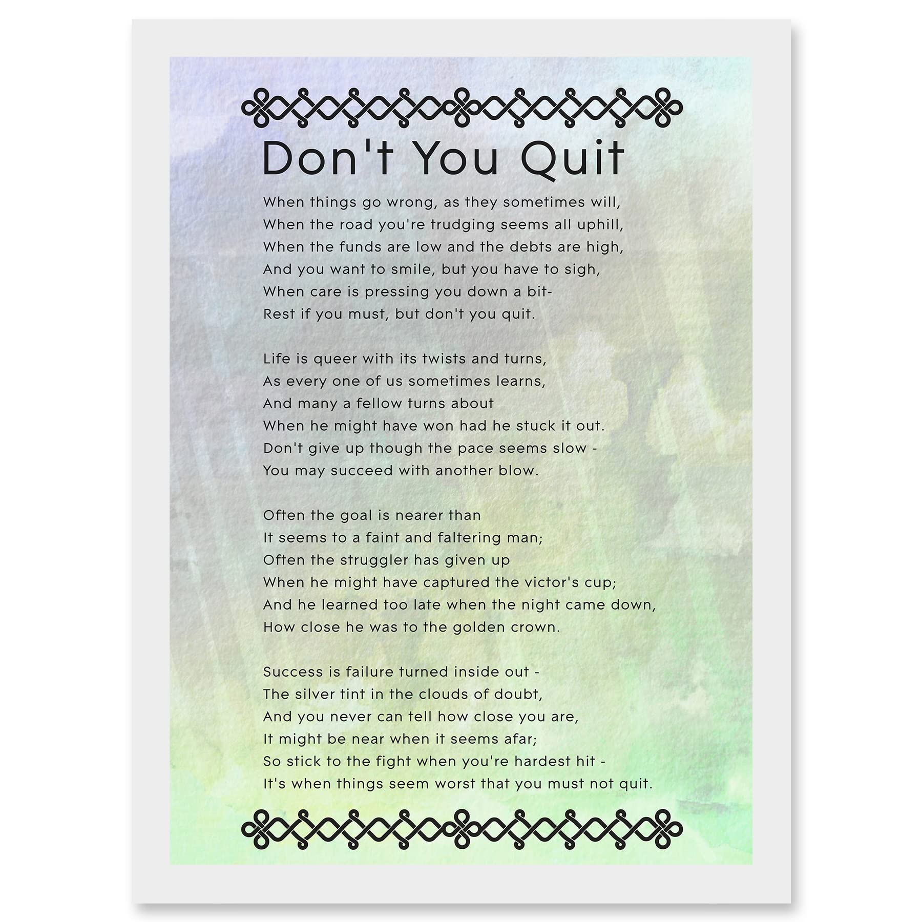 Artery8 Don't You Quit Poem Motivation Typography Quote A4 Artwork Framed Wall Art Print