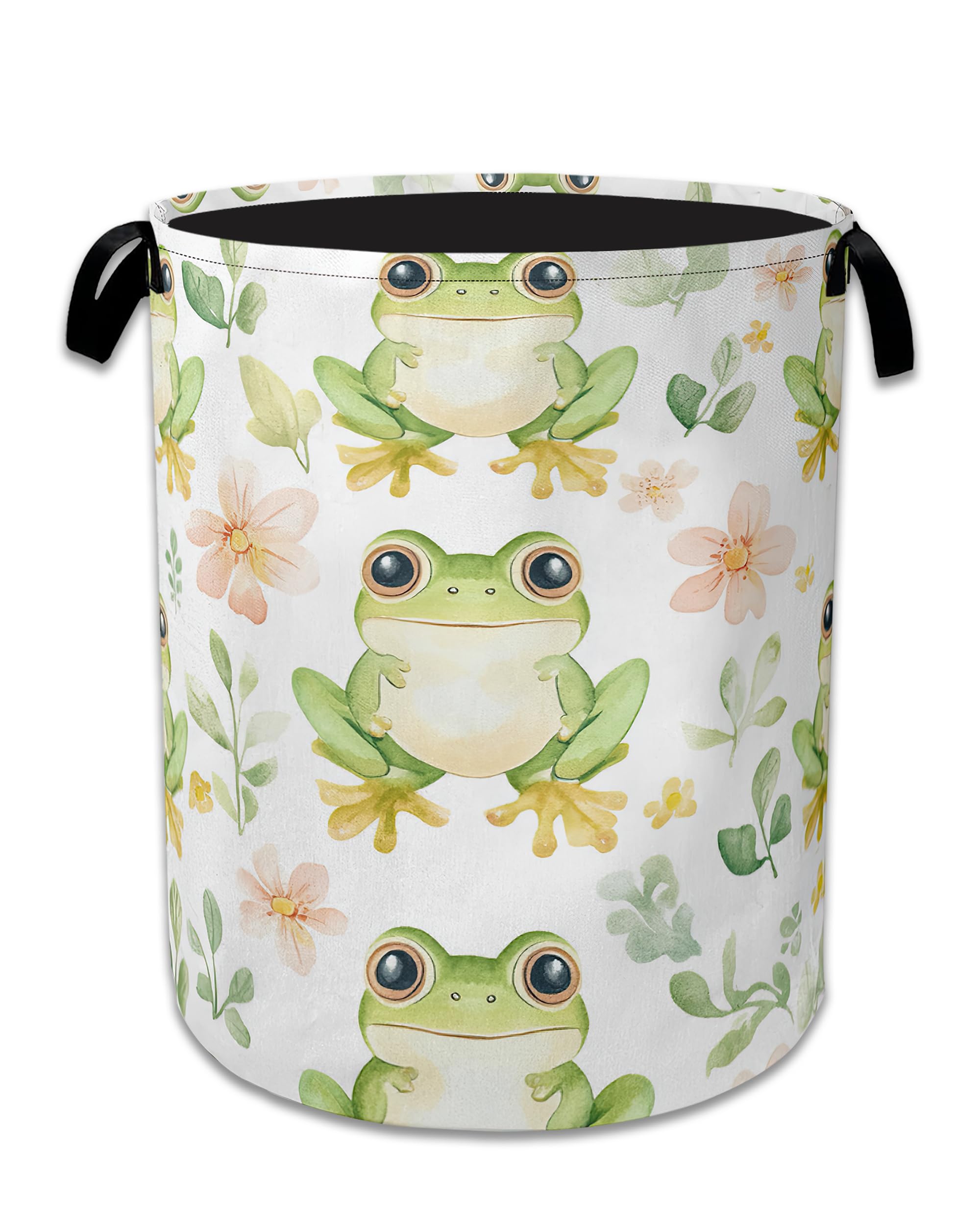 Cartoon Frog Flowers Laundry Hamper Collapsible Laundry Basket Portable Clothes Storage Bin for Bathroom Bedroom Room Decor 16 X 20.8 Inch