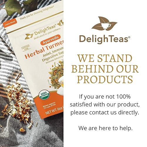 Miniatura 8 de DelighTeas Té orgánico de cúrcuma y jengibre  Té de cúrcuma ayurvédica de hojas sueltas para apoyo articular y digestivo  Sin OMG, sin cafeína, sin