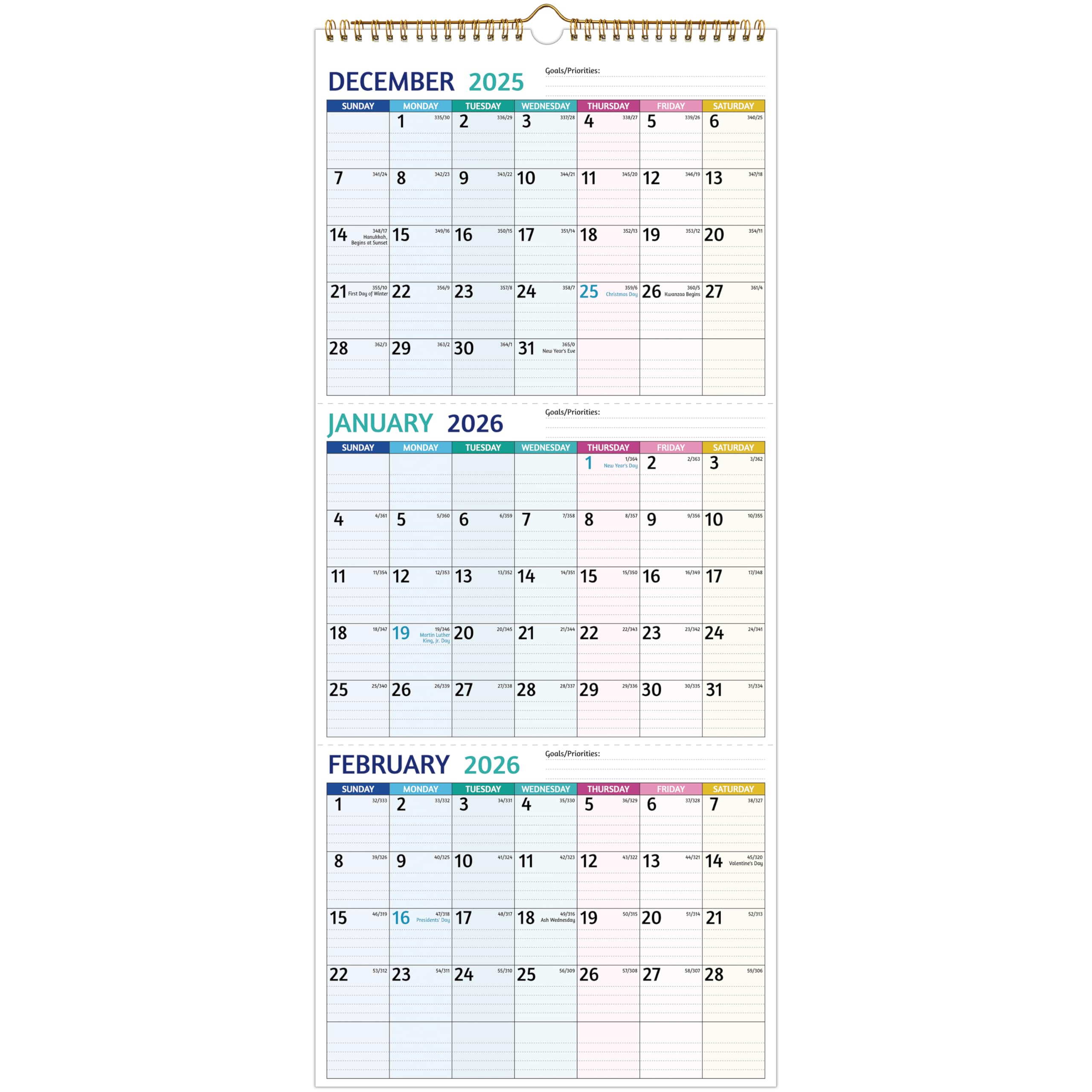 2025-2026 3-Month Vertical Wall Calendar Apr 2025-Jul 2026 11x26
