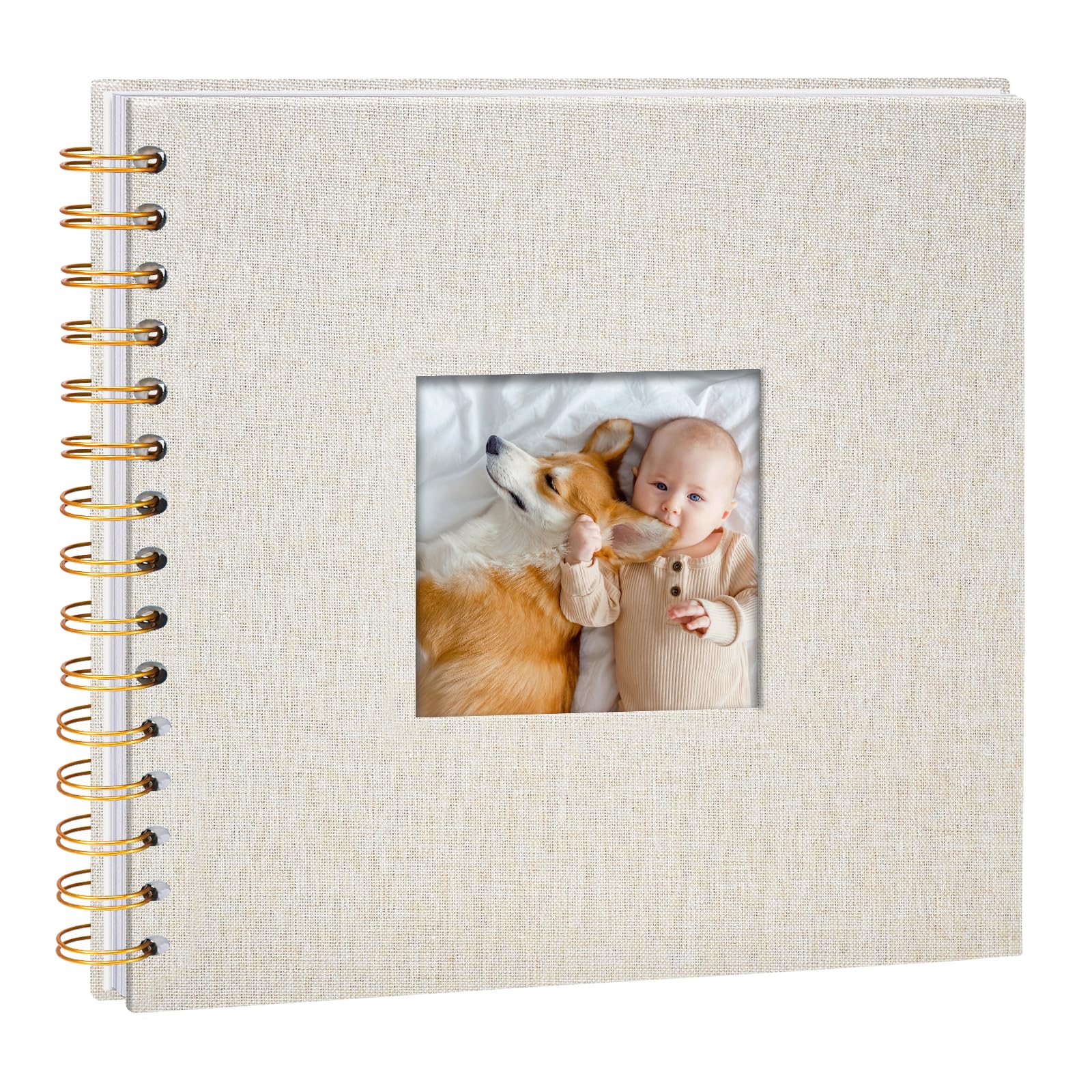 Vienrose Lniany Album Fotograficzny, 20,5 x 20,5 cm Pamiątkowy Album z 40 Pustymi Stronami DIY na Podróż Rodzinną Wesele Boże Narodzenie, Beżowy