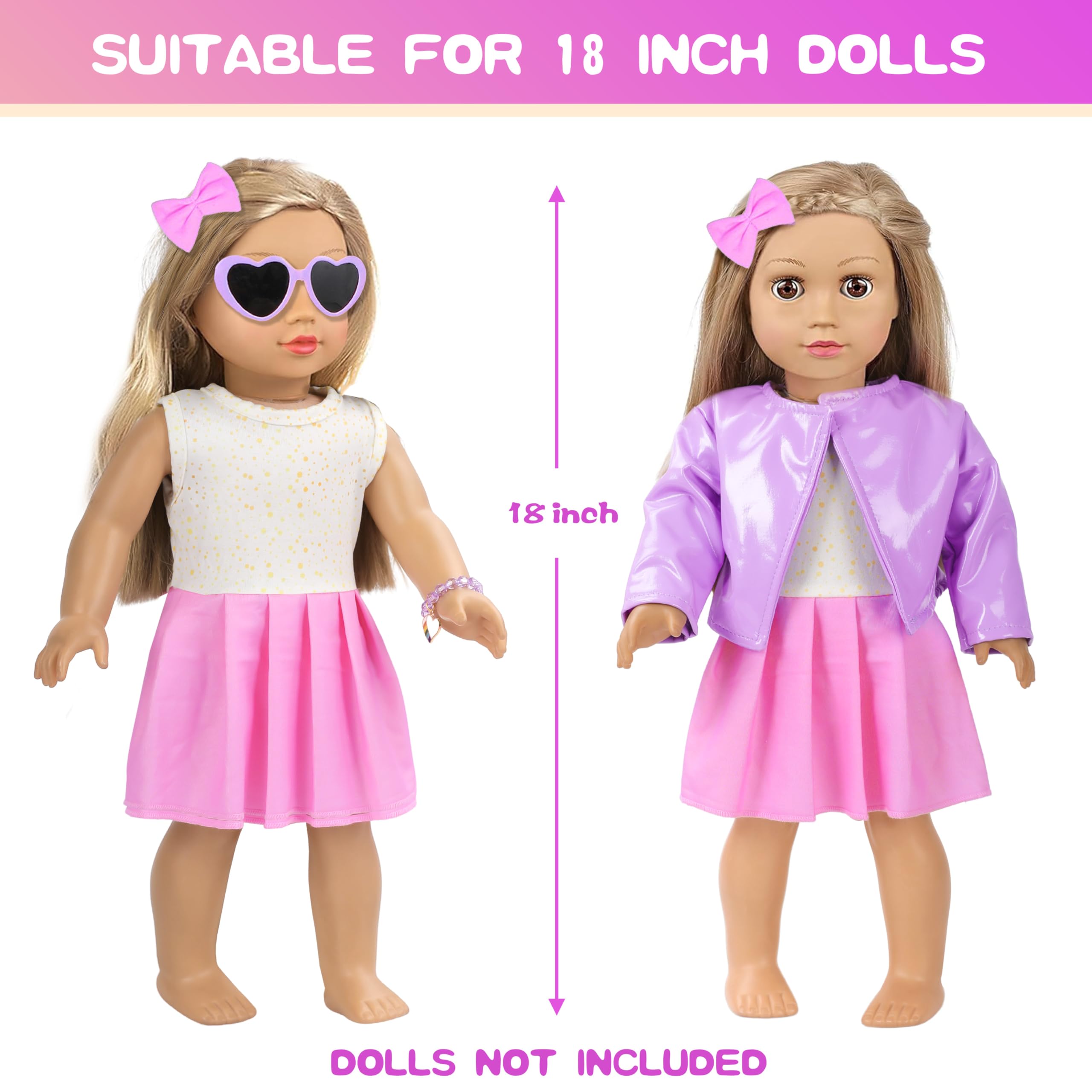 American - Estuche de accesorios para muñecas de 18 pulgadas, juego de maquillaje de viaje con ropa, bolsa de mano, gafas de sol, sombra de ojos, lápiz labial, horquilla, pulseras, cepillo de pestañas
