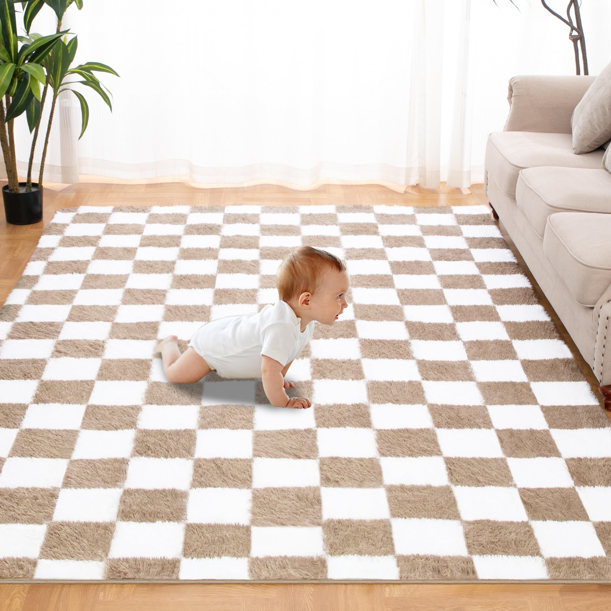Puremy Wohnzimmer Teppich Flauschiger, Waschbar Anti-Rutsch & Hochflor Teppichen, Langflor Teppiche für Schlafzimmer & Kinderzimmer, Bettvorleger MatteTie-Dye Hellgrau, 80 * 150cm