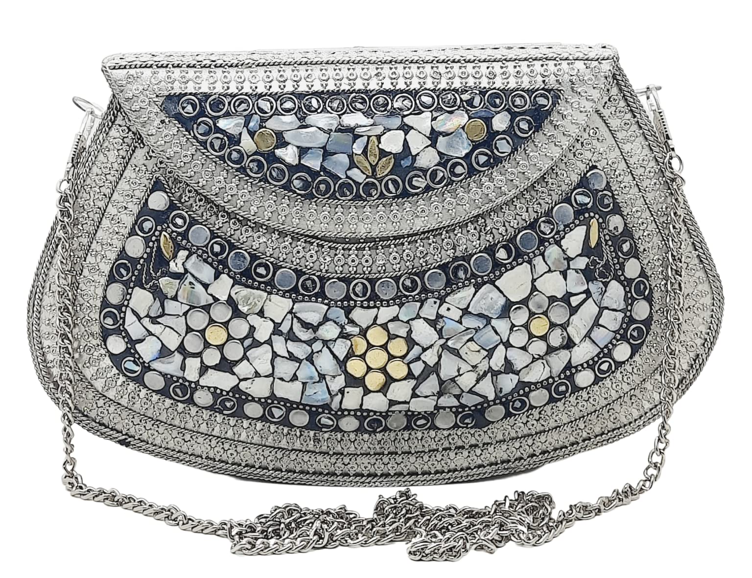 Trend Overseas Handmade Silver Metal Clutch Sling Bag Bridal Party Purse (Design 2) (B0C28GCKT6) Amazon Price History, Amazon Price Tracker