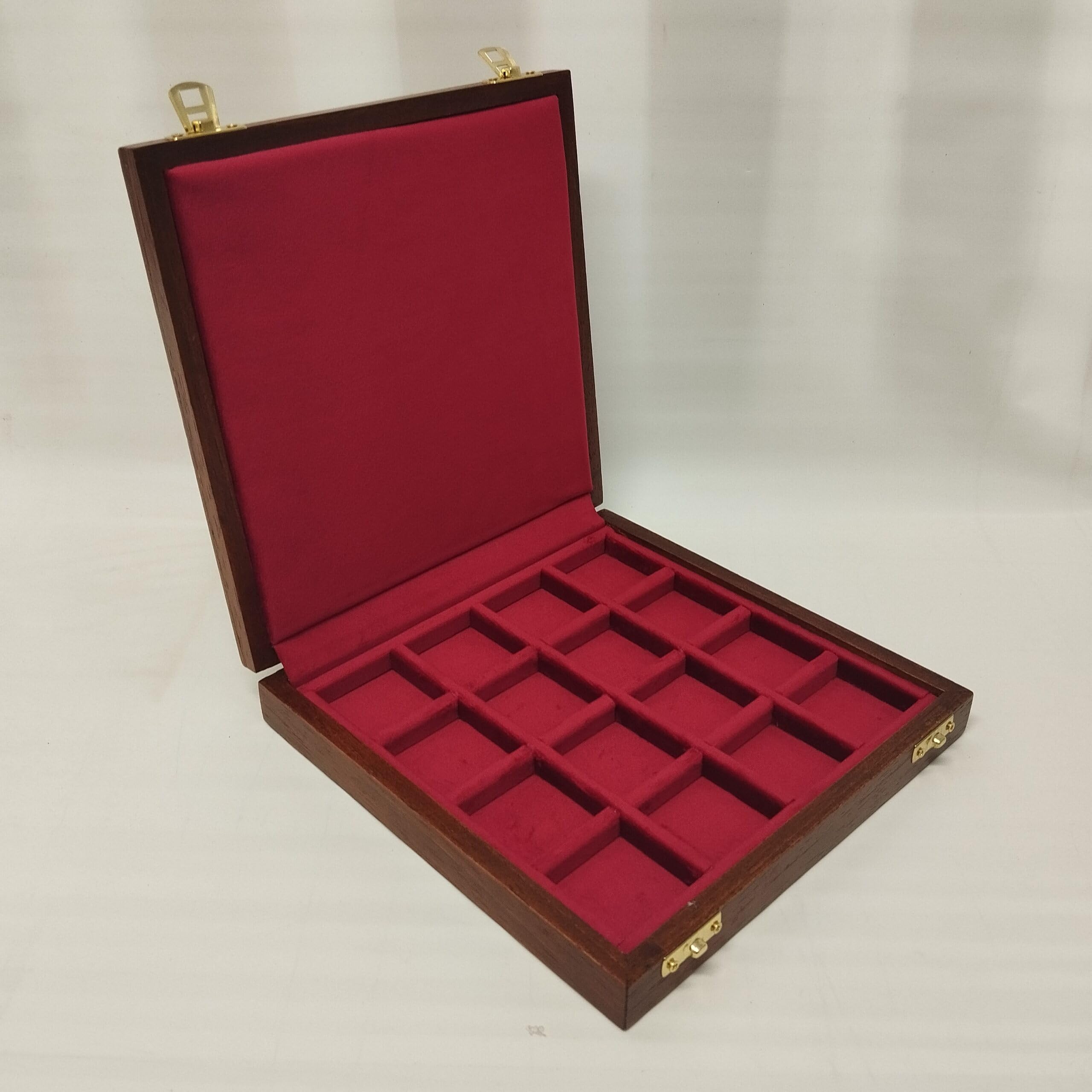 Coins&More Cofanetto portamonete e medaglie in legno e velluto artigianale, 16 caselle 40x40 mm, numismatica, Made in Italy