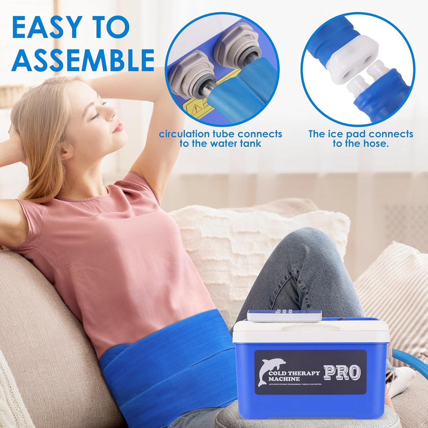 Cold Therapy Machine with Universal Pad for Hip, Back, and Knee After Surgery Recovery, Ice Machine System with Programmable Timer Remote Control, Large Reusable Pad for Hip Bursitis, Hip Flexor Pain.