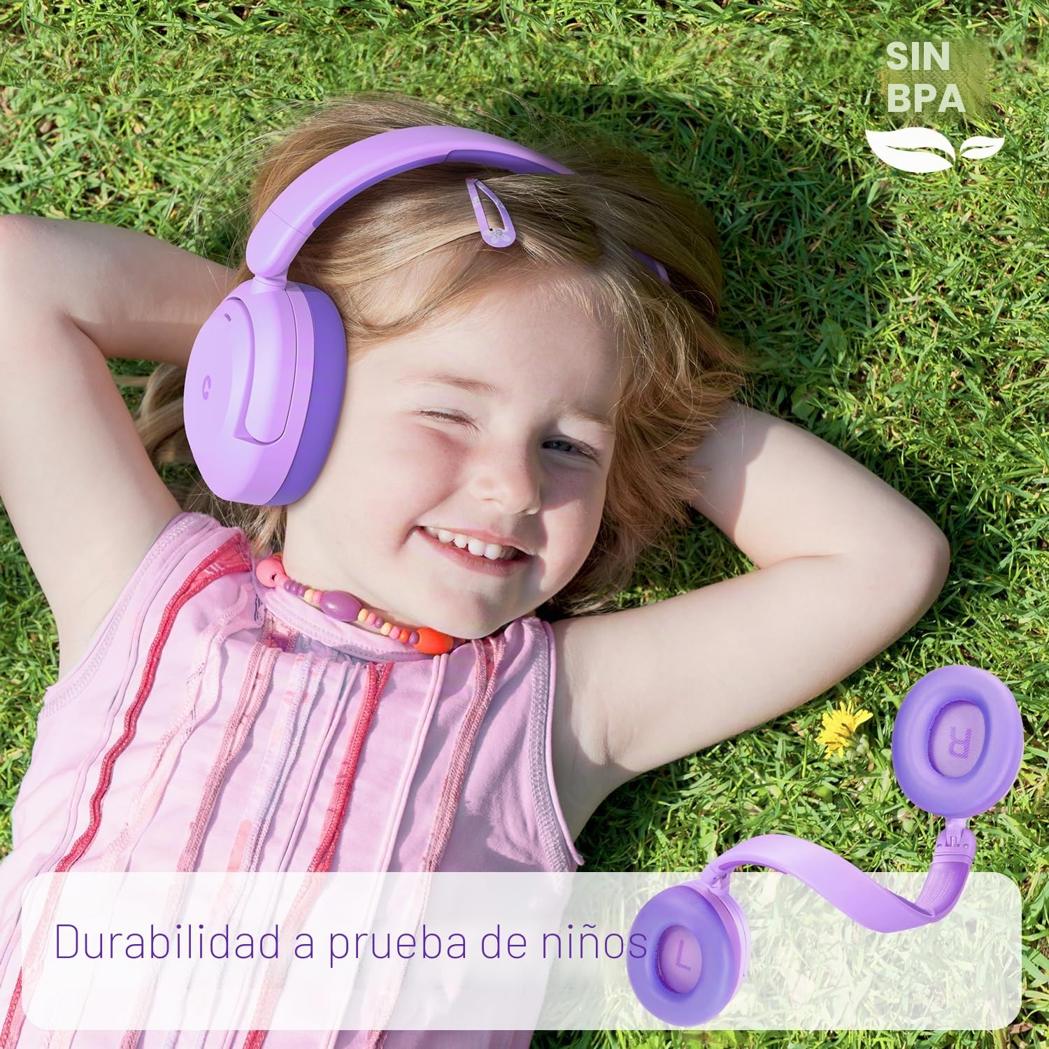 iClever BTH20 Auriculares con cancelación Activa de Ruido para niños, 60 Horas de reproducción, Carga rápida Tipo C, Volumen Seguro de 80 dBA, Bluetooth 5.4, Auriculares inalámbricos para niños