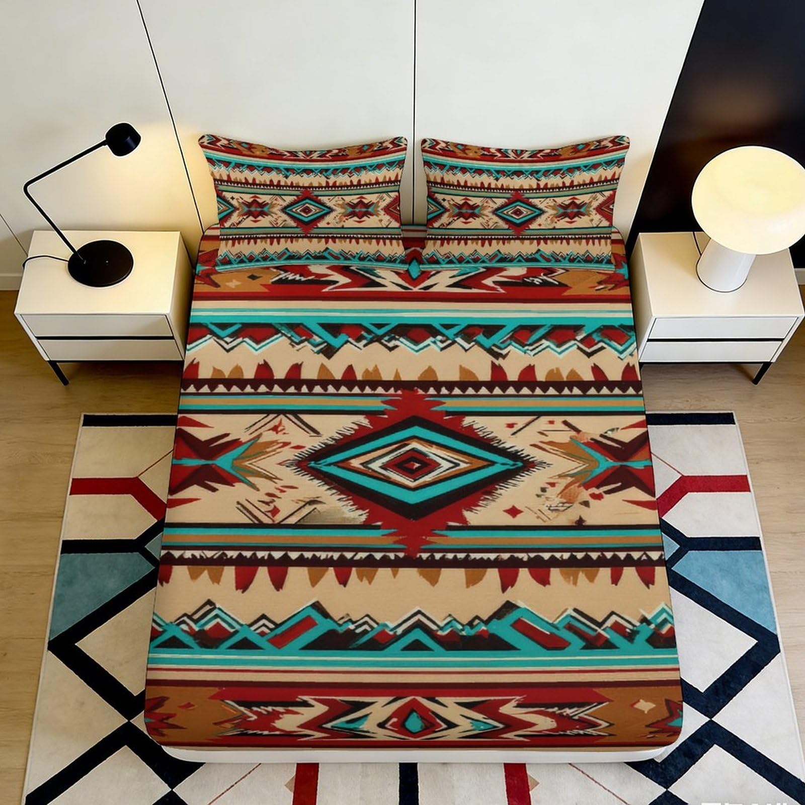 Jqzkxnhpbr Style-5 3D Printed Tribal Aztec Fitted Sheet Microfiber Soft Breathable Geometric Southwest Bed Cover For Bedroom Decor Protection 90X200x25cm
