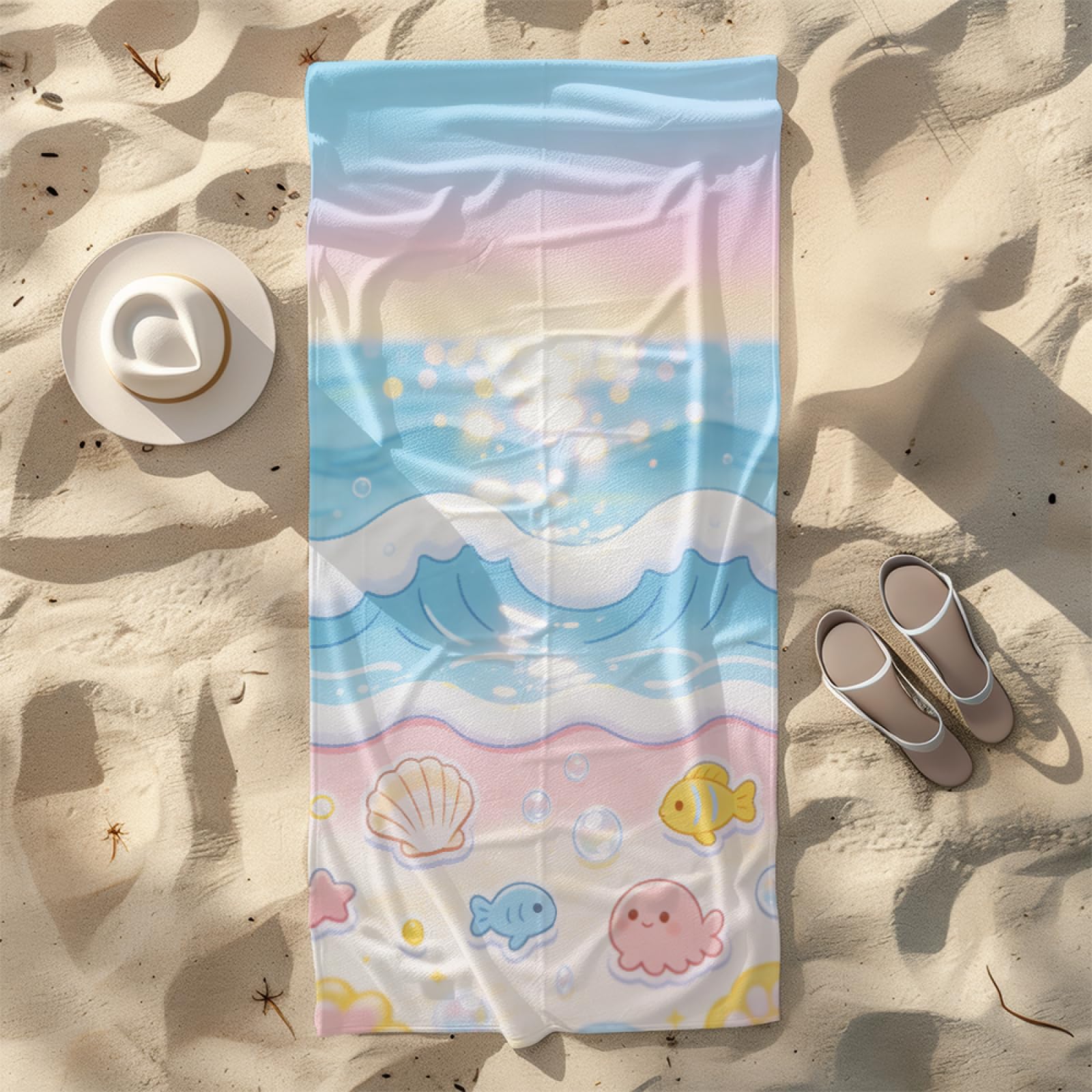 Drap de Plage XXL 200X200 Cartoon Bleu Poisson Serviettes de Plage en Microfibre,Serviette Piscine Extra Large sans Sable pour Adultes Séchage Rapide