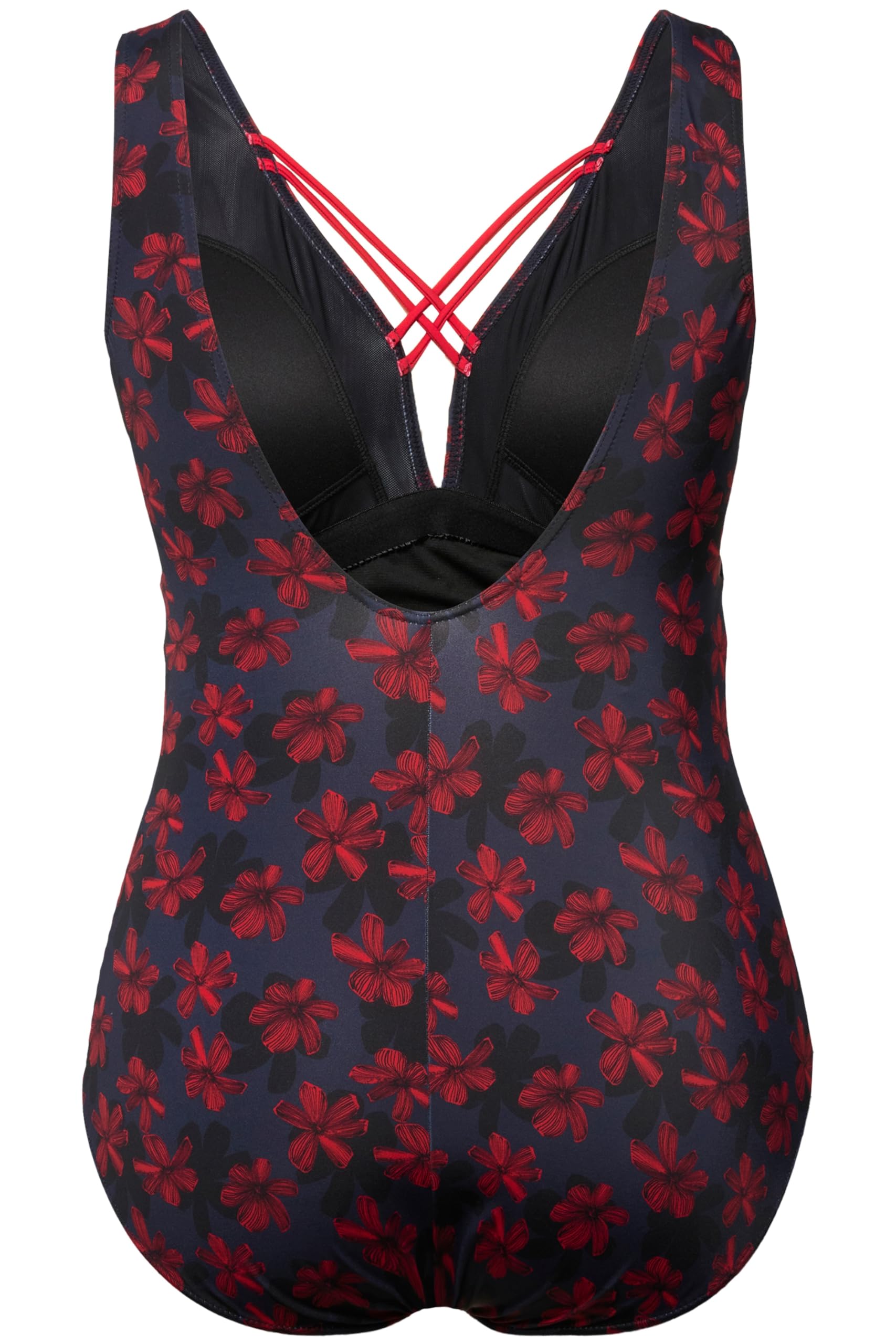 Ulla Popken Femme Grandes Tailles Maillot de Bain, Fleurs, Rubans Fantaisie, Bonnets Souples Marine 62 827035130-60