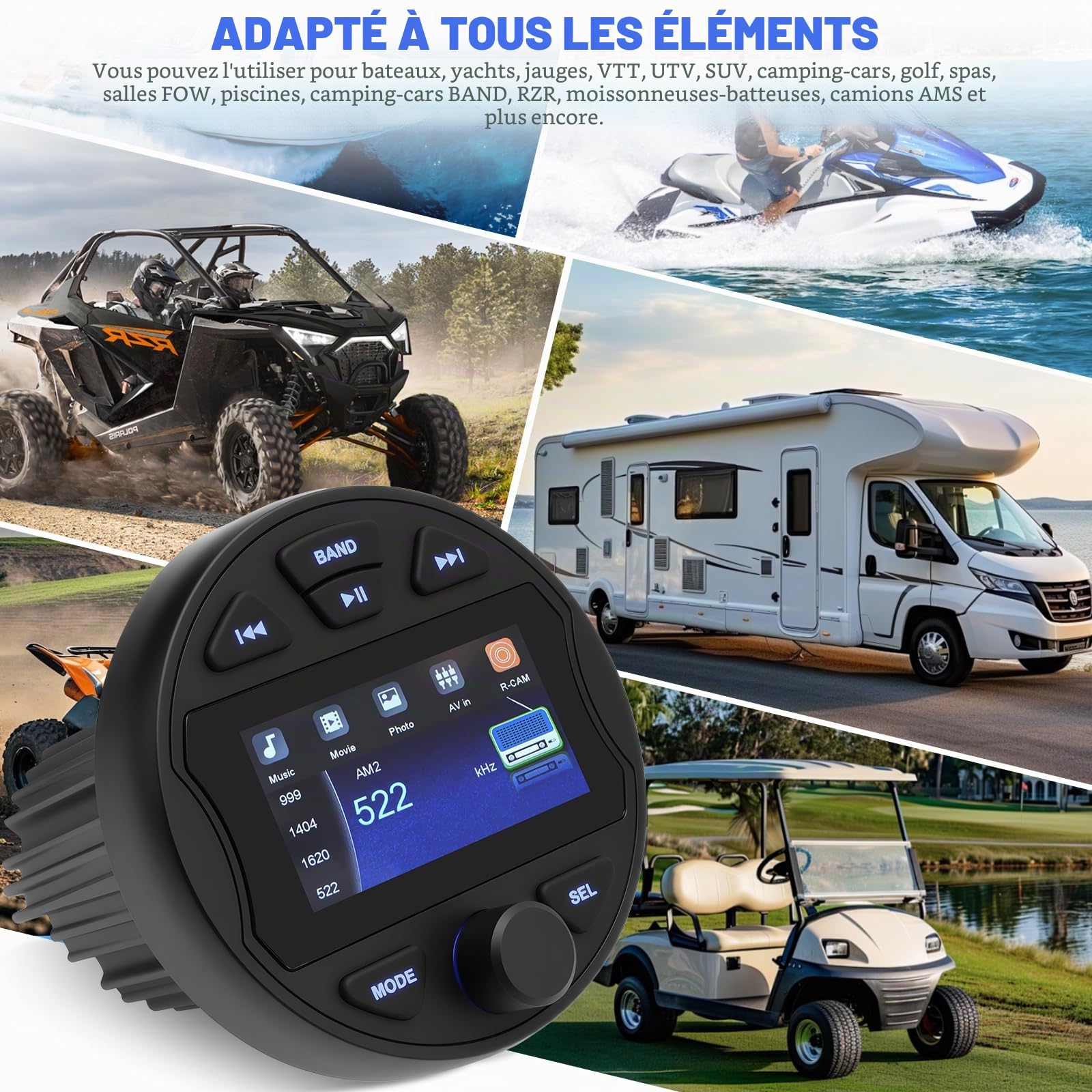 Radio marine RCA caisson de basses stéréo MP5 Lecteur multimédia pour BT & FM/AM Fonctionnel USB IPX6 étanche pour bateau et utilisation professionnelle
