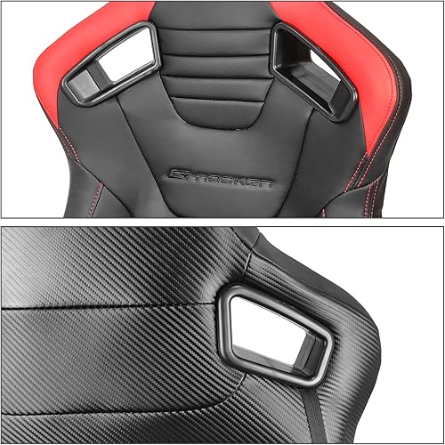 Miniatura 5 de IKON MOTORSPORTS Asientos universales de carreras con deslizadores duales piel sintética y carbón a rayas rojas lado izquierdo reclinable del Lado