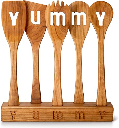 Juego de espátulas de madera de cerezo suministros de espátula raspador de madera fundido cucharas de madera para cocinar yummi cocina utensilios