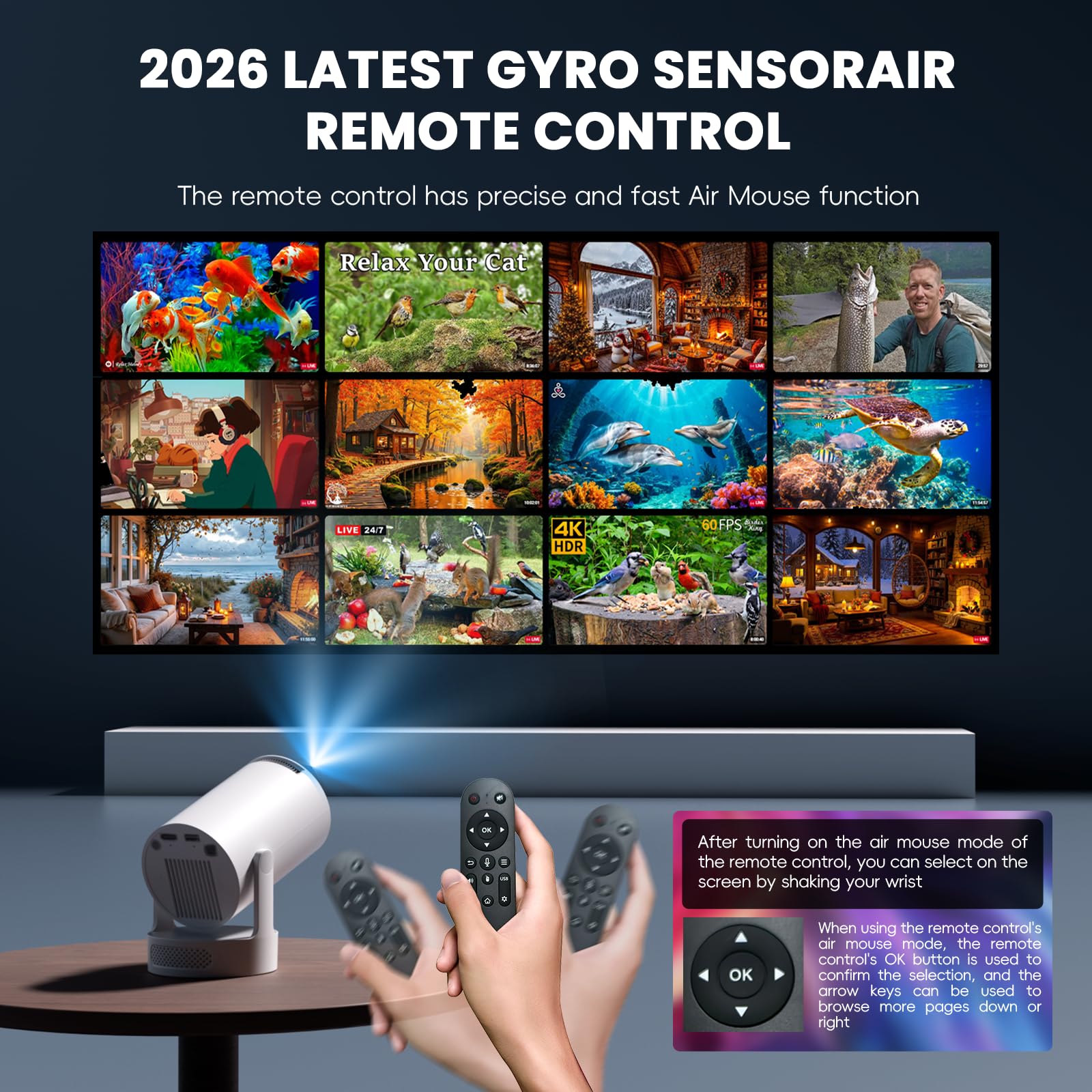 [Apps intégrées & 2026 Upgraded] Vidéoprojecteur avec WiFi 6 et Bluetooth 5.4 Mini Projecteur Supporte 4K 1080P Auto Keystone Rotation 180° Compatibile avec HDMI/TV Stick/Memory Stick/Laptop, Blanc