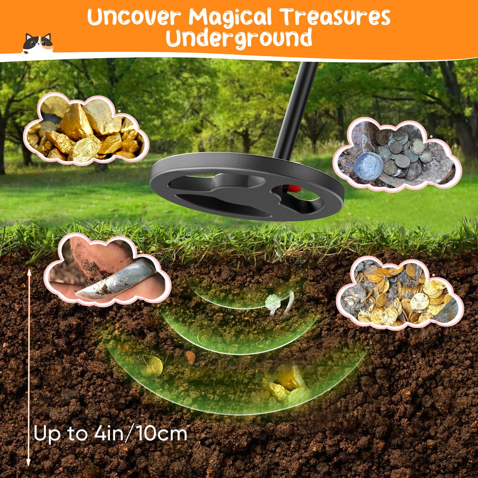 Detector de Metales Niños, Metales Detector con Bobina Impermeable de 18 cm con Pantalla LCD, Detector de Metales Muy Sensible con Bobina de Investigación Impermeable para Niños o Principiantes