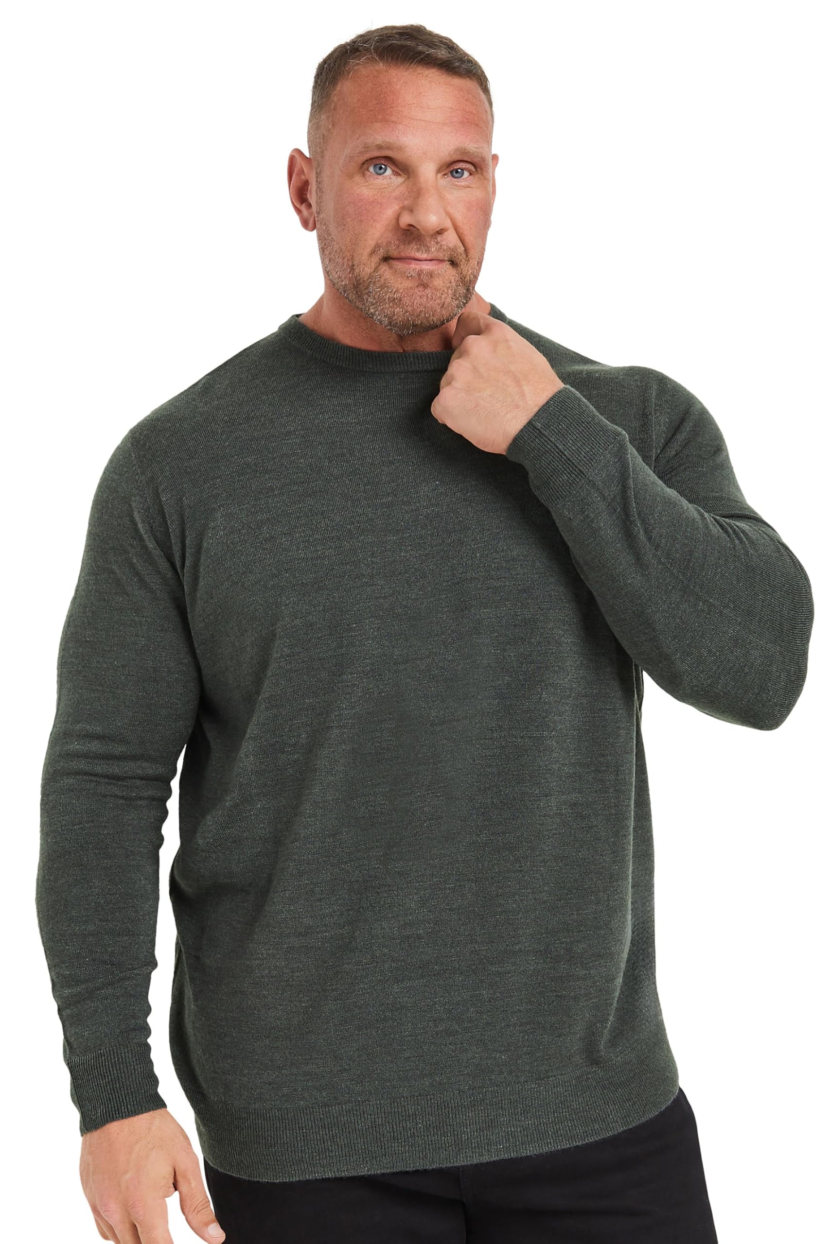 Badrhino Men's Grey Big & Tall Crew Neck Jumper - Plus Size Curve