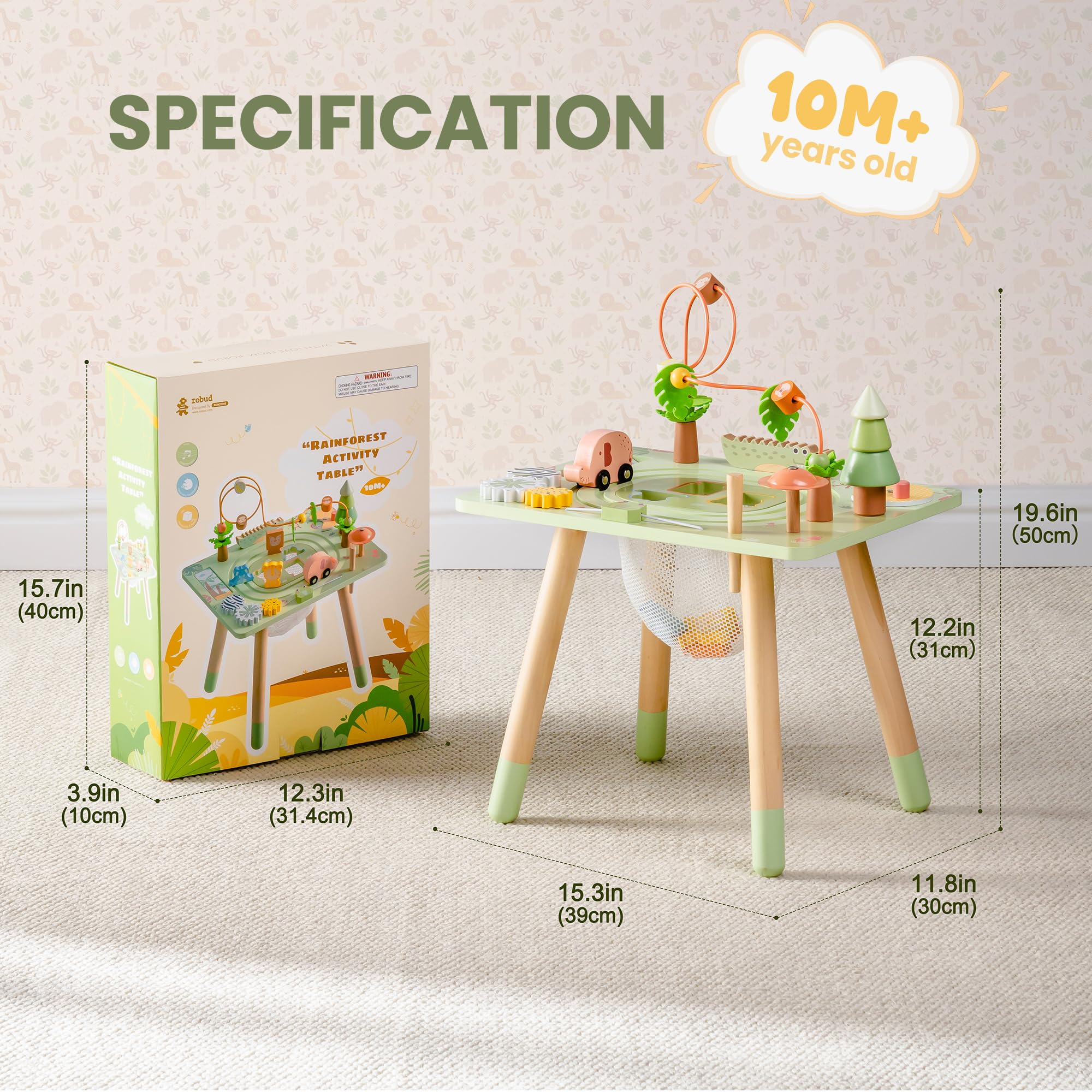 ROBUD Montessori Aktivitätstisch aus Holz, 10-in-1 Lernspielzeug für Kinder ab 18 Monaten, Eburtstag Weihnachten Geschenk