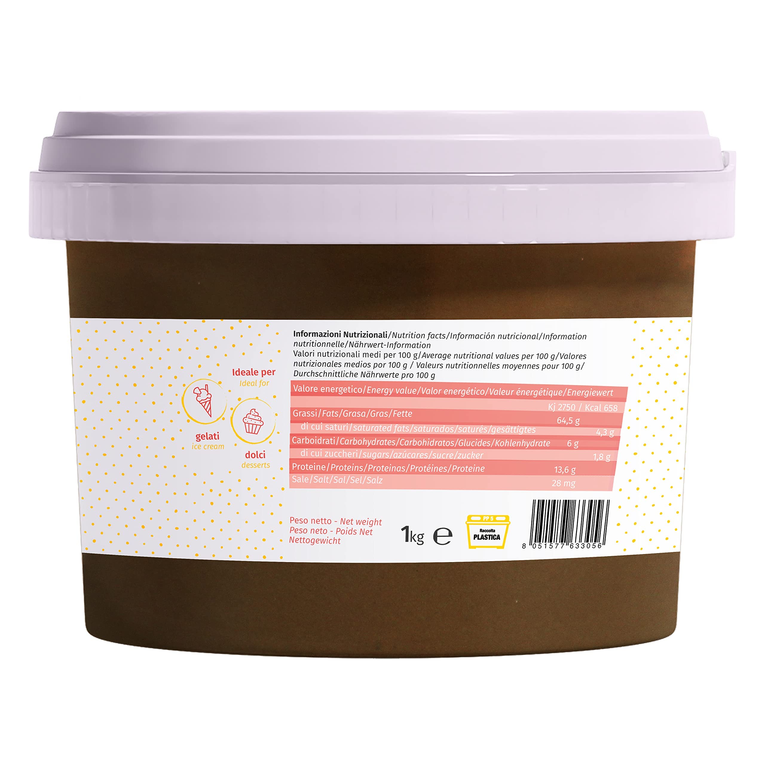 Dolcincasa-Pasta di Nocciole Italia Pura 100 % per Gelato Alla Nocciola, Creme e Dolci Qualita' Mortarella Senza Addensanti, 1 Kilograms