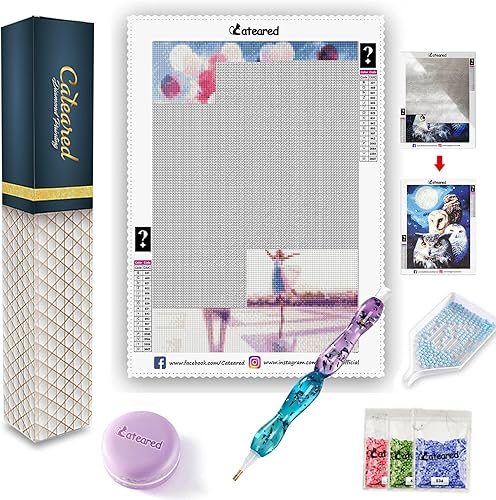 CATEARED Kit de pintura de diamante misterioso 5D con bolígrafo de resina y herramienta de cera de macarrón, pintura 5D por números, bordado de