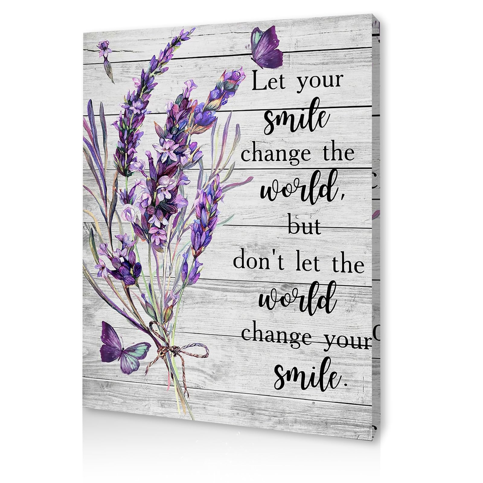 Qiukoo Wall Art Framed Canvas with Quote – Lavender & Butterfly Print with Pre-Mounted Hooks, Inspirational Wall Art for Bedroom, Living Room, Hallway or Office Decor 16 x 20 inch