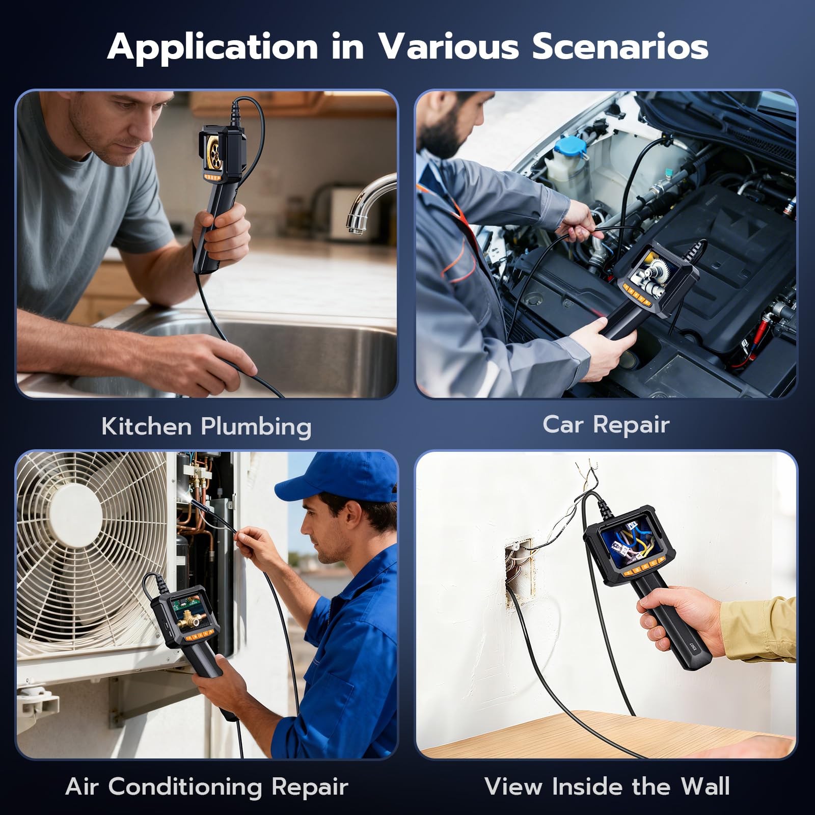 Endoscope Camera with Light, 2.8" IPS 1080P HD Handheld Borescope, 8 Adjustable LEDs, 16.4ft Semi-Rigid Snake Inspection Camera, IP67 Waterproof, for Automotive, Sewer, HVAC, Men Tools Cool Gadgets