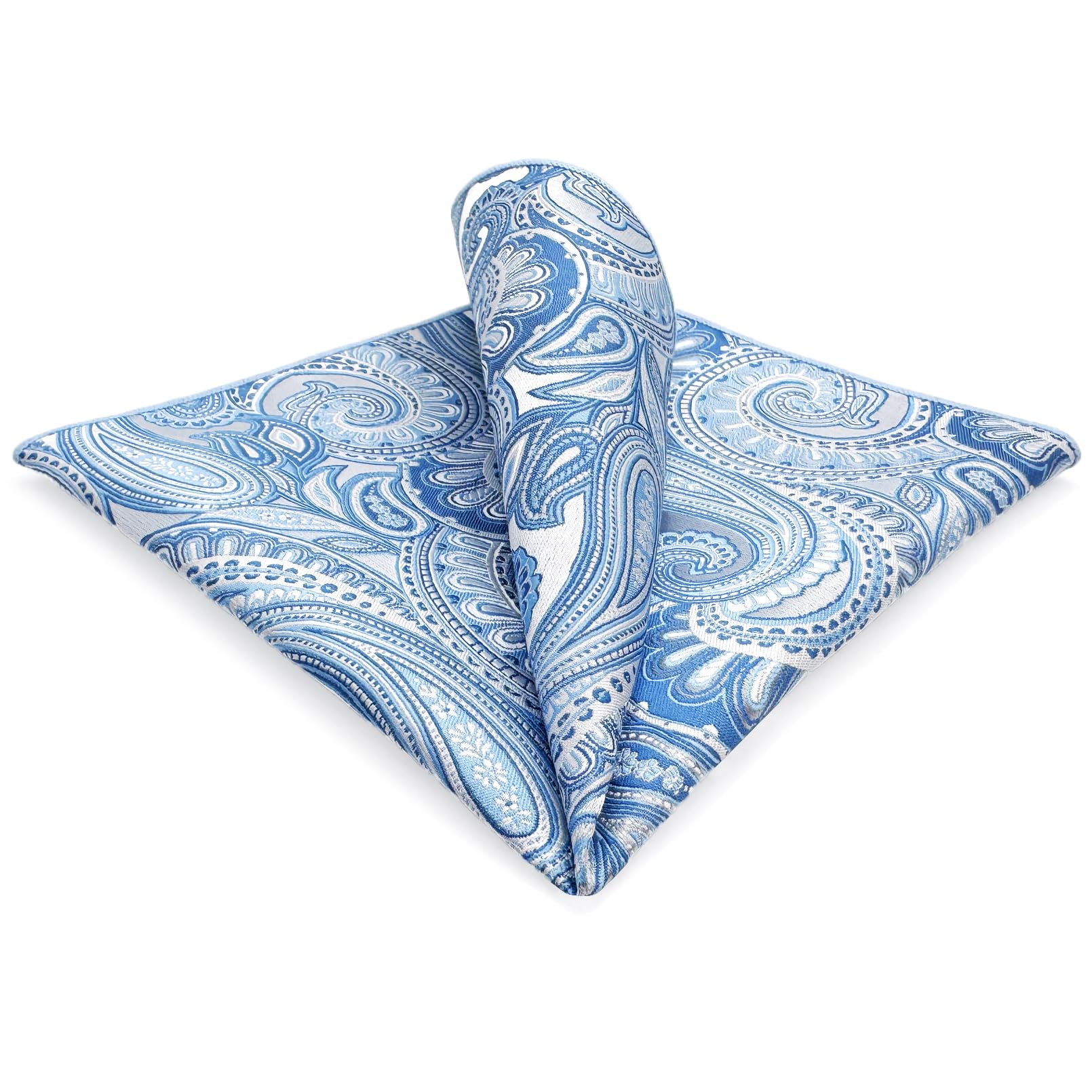 Shlax&Wing Azure Silver Paisley Mens Pocket Square Silk Wedding Business
