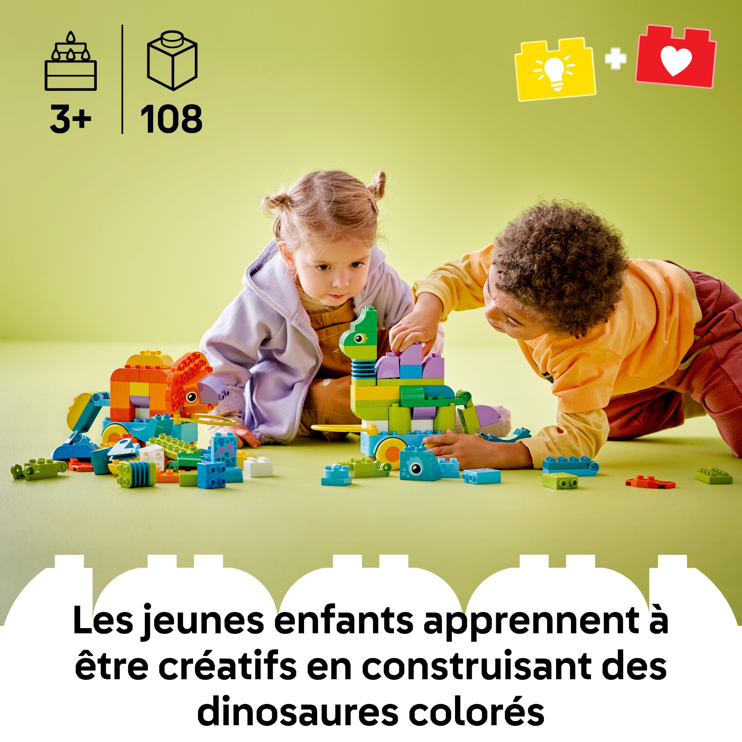 LEGO Duplo Ma Ville Dinosaures sur Roues 3-en-1 Jeu Éducatif pour Fille ou garçon 3 Ans - Diplodocus, T-Rex, tricératops & stégosaure ou ptéranodon & Parasaurolophus - Figurines de Dinosaures 10451