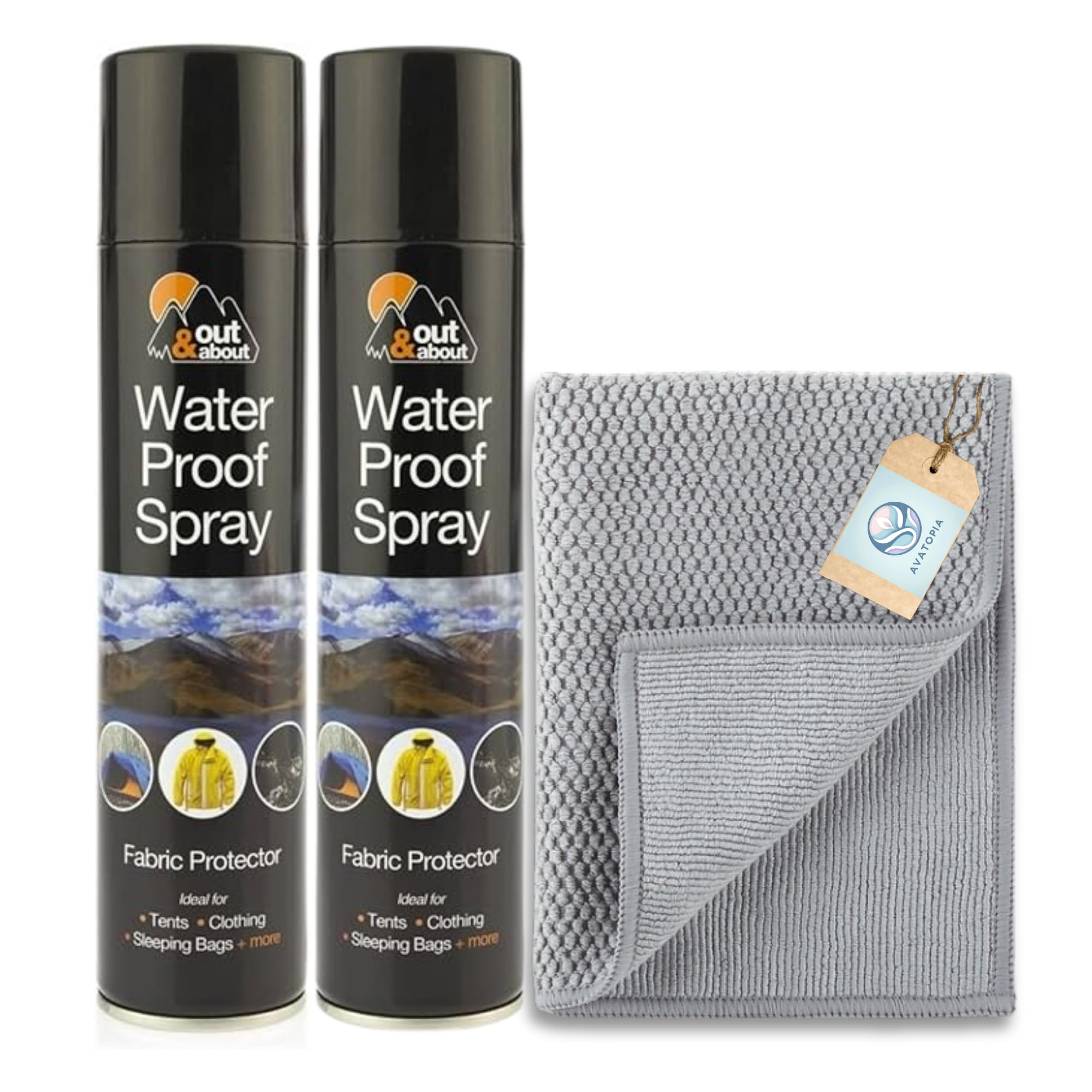 (2-Pack) Waterproof Spray for Shoes, Trainers, Jackets & Tents (300ml) – Fabric Protector & Suede Waterproof Spray for Coats, Boots & Camping Gear | Long-Lasting Protector Spray + Microfibre Cloth