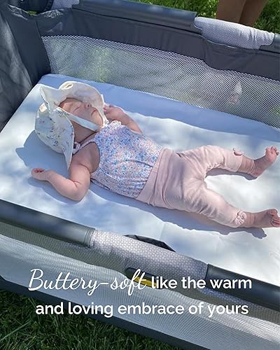 Miniatura 9 de TotCare Pack and Play Sábanas bajeras, compatibles con colchones Breeze Plus de 4moms y otros colchones grandes para corralitos, sábanas de algodón