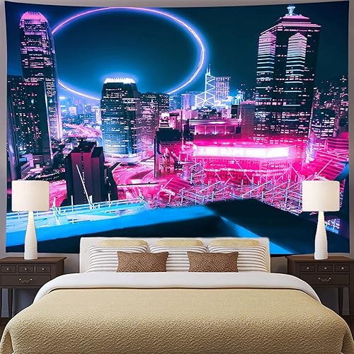 Aidatain Tapiz de neón de ciudad, rascacielos futuristas, japonés 3D Tokio, para colgar en la pared, decoración estética de franela de 60 x 51