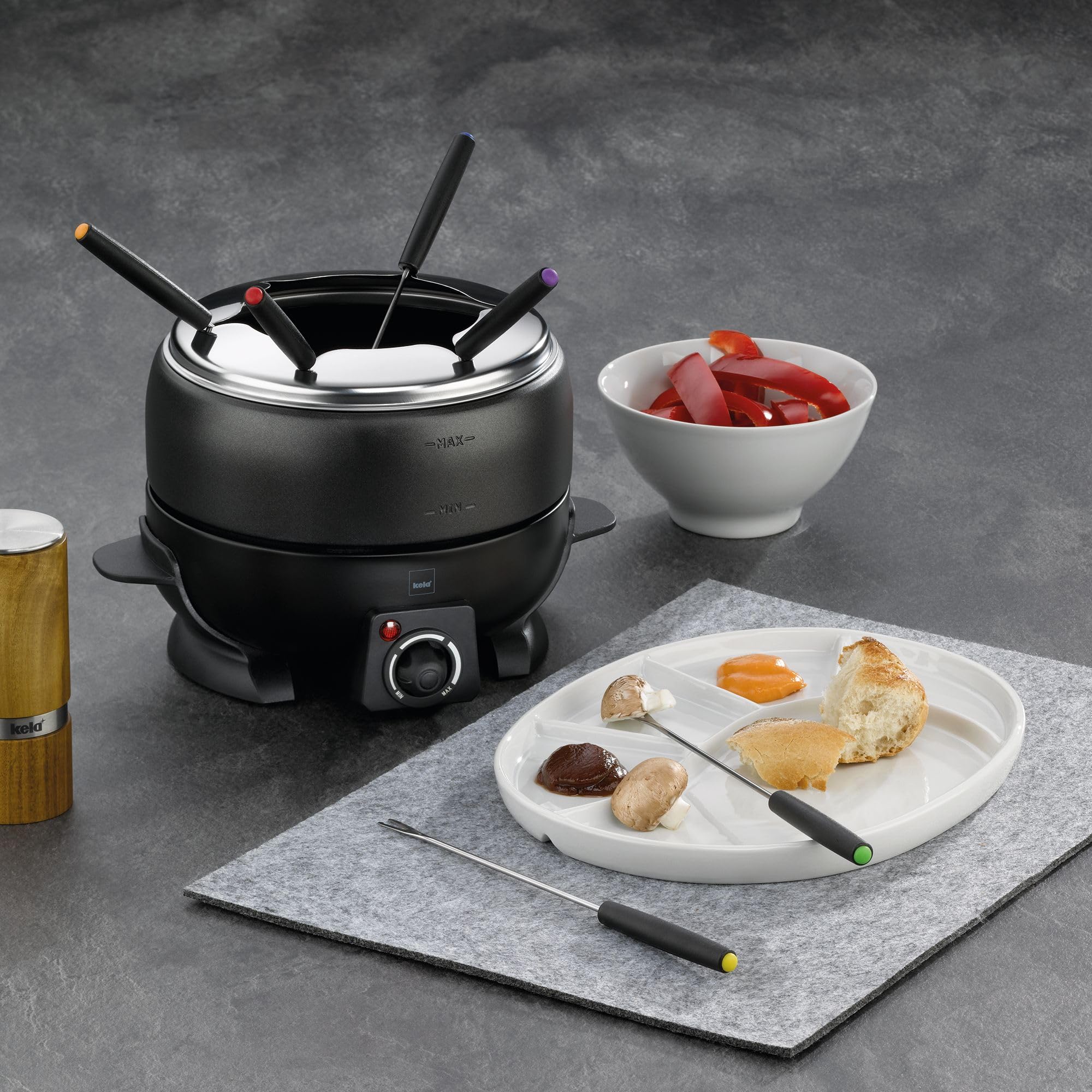 kela Elektrisches Fleischfondue Set 9tlg Fondueset für 6 Personen SIMPLON Käsefondue Schokofondue 800W