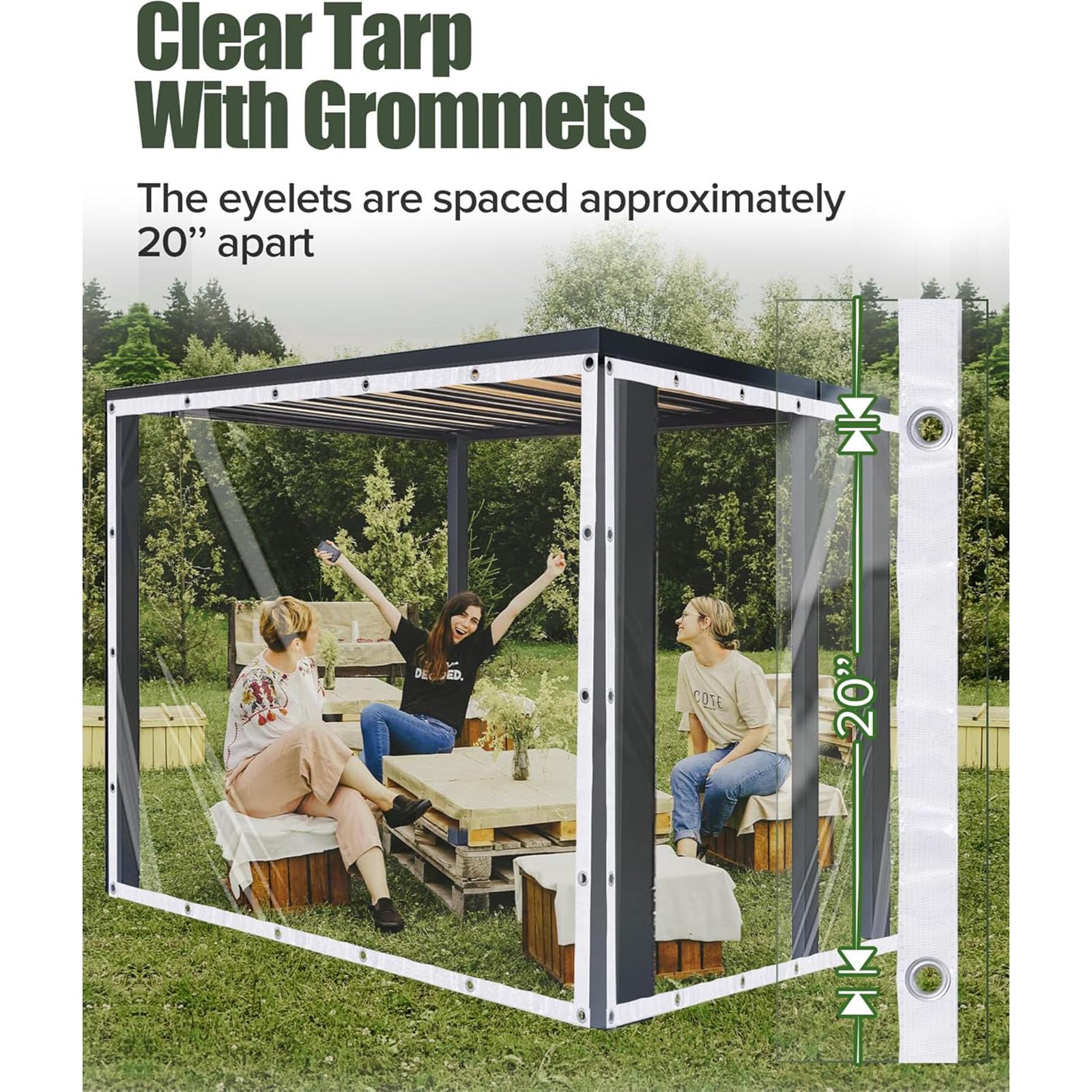 Lona transparente impermeable con ojales, cubierta transparente resistente para protección al aire libre, incluye cuerda y bridas para un cierre seguro