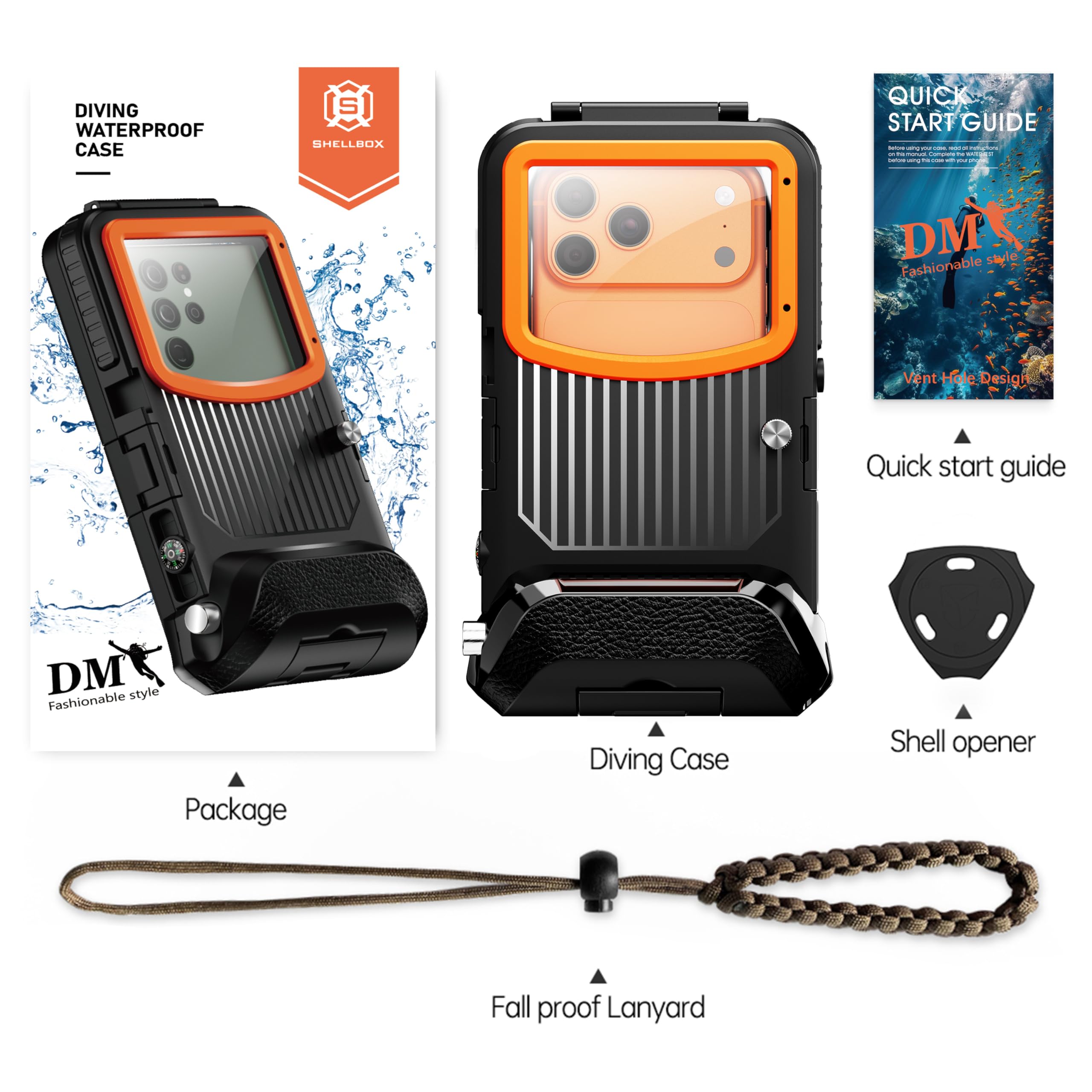 Mangix Funda de teléfono subacuática para iPhone 17/16/15/14/13 Pro Max/Pro/Plus/Air y más, fotografía subacuática de 15 m para esnórquel, video fotográfico, negro/naranja